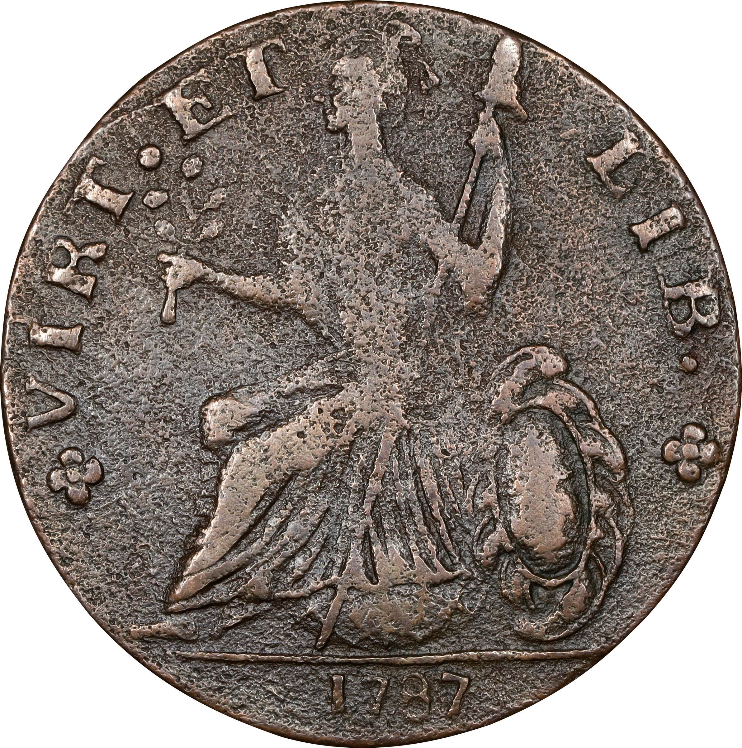 image for: 1787 Nova Eborac Copper. W-5750. Rarity-5+. Large Head. EF Details--Environmental Damage (PCGS).