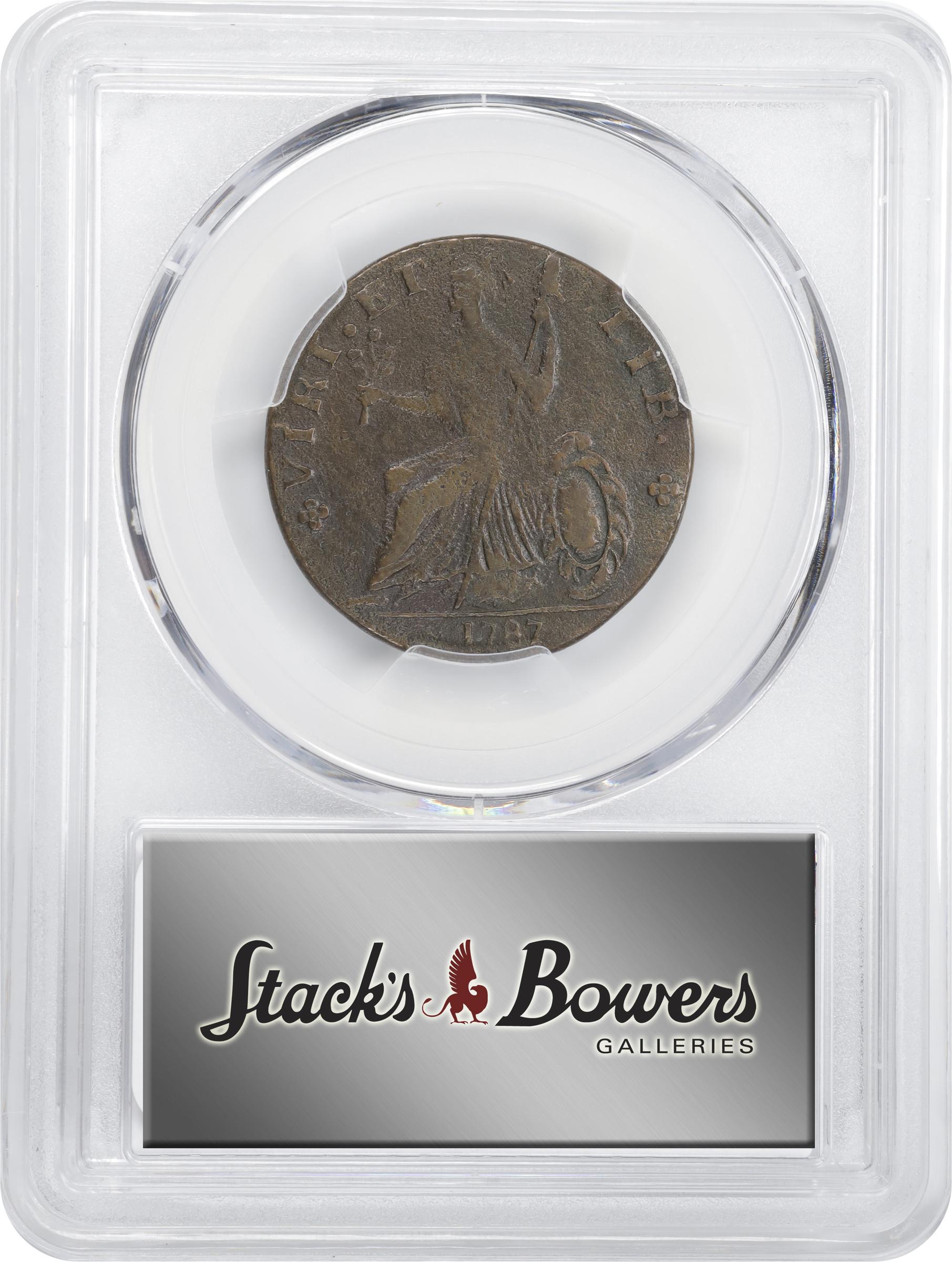image for: 1787 Nova Eborac Copper. W-5750. Rarity-5+. Large Head. EF Details--Environmental Damage (PCGS).