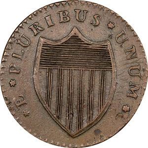 image for: 1786 New Jersey Copper. Maris 14-J, W-4810. Rarity-1. Straight Plow Beam, Stegosaurus Head. EF-45 (PCGS).