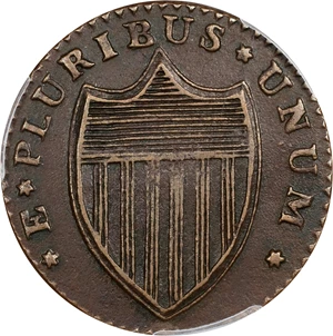 image for: 1786 New Jersey Copper. Maris 15-T, W-4825. Rarity-3. Straight Plow Beam, Leaning Head. EF-45 (PCGS).