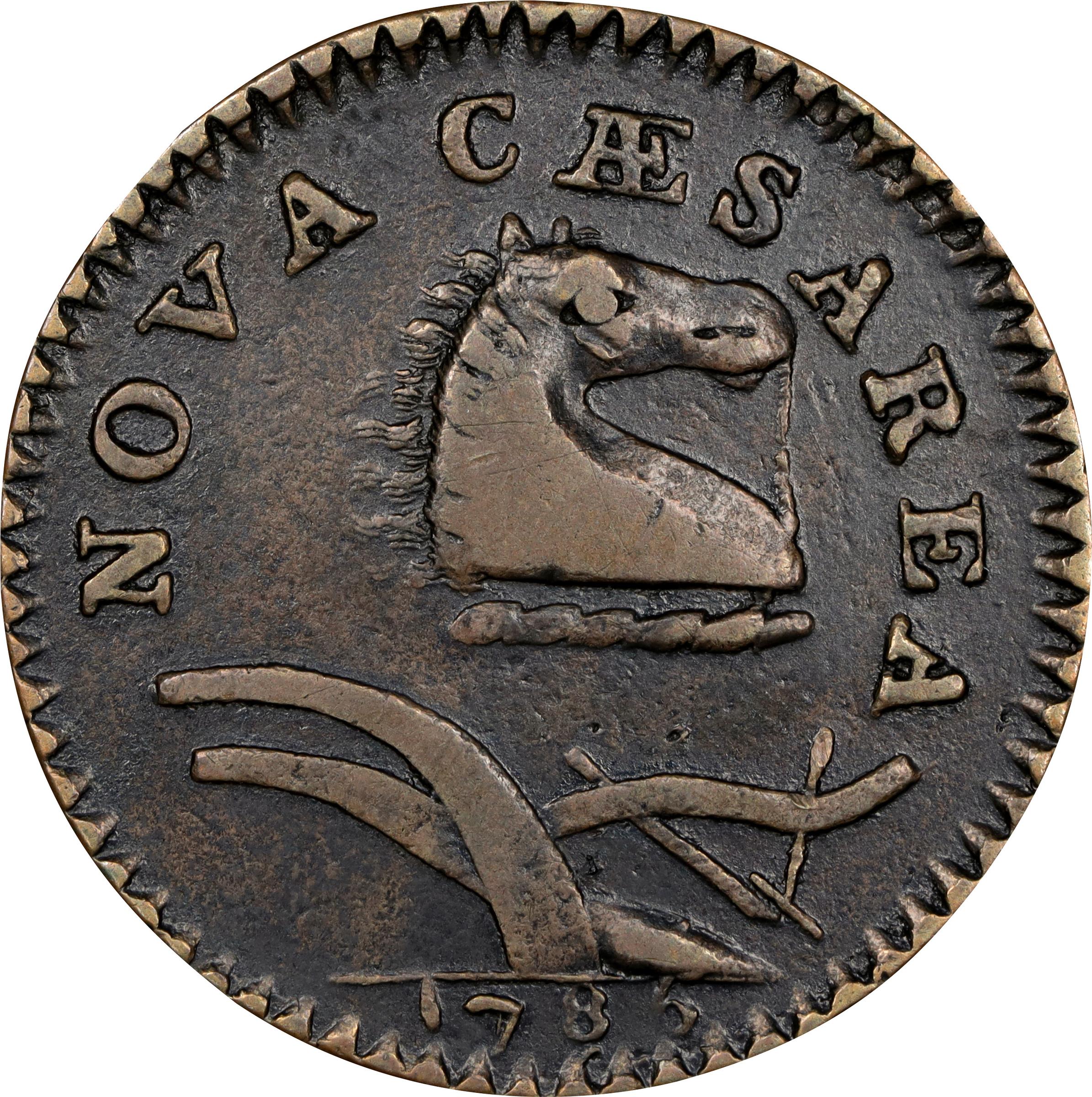 image for: 1786 New Jersey Copper. Maris 18-M, W-4890. Rarity-2. Bridle, Wide Shield. VF-30 (PCGS).