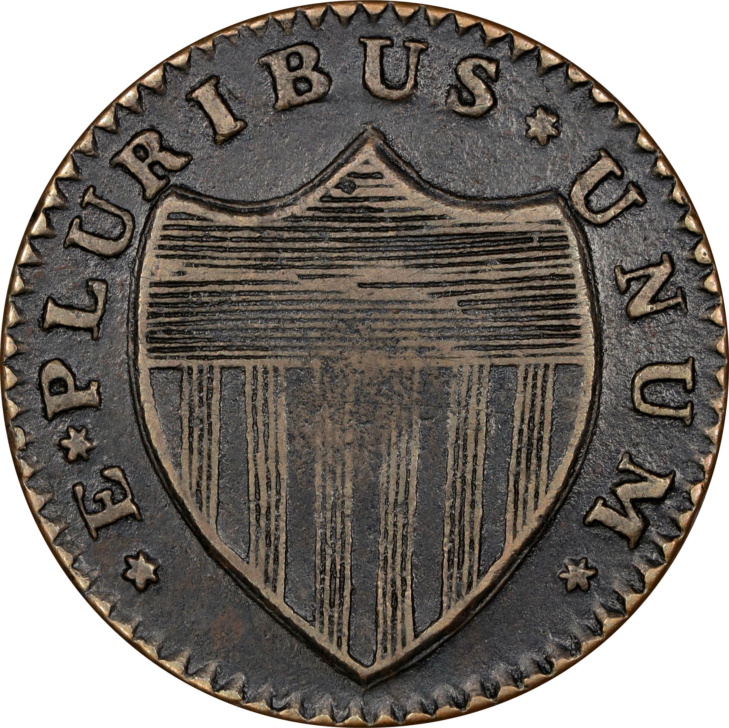 image for: 1786 New Jersey Copper. Maris 18-M, W-4890. Rarity-2. Bridle, Wide Shield. VF-30 (PCGS).