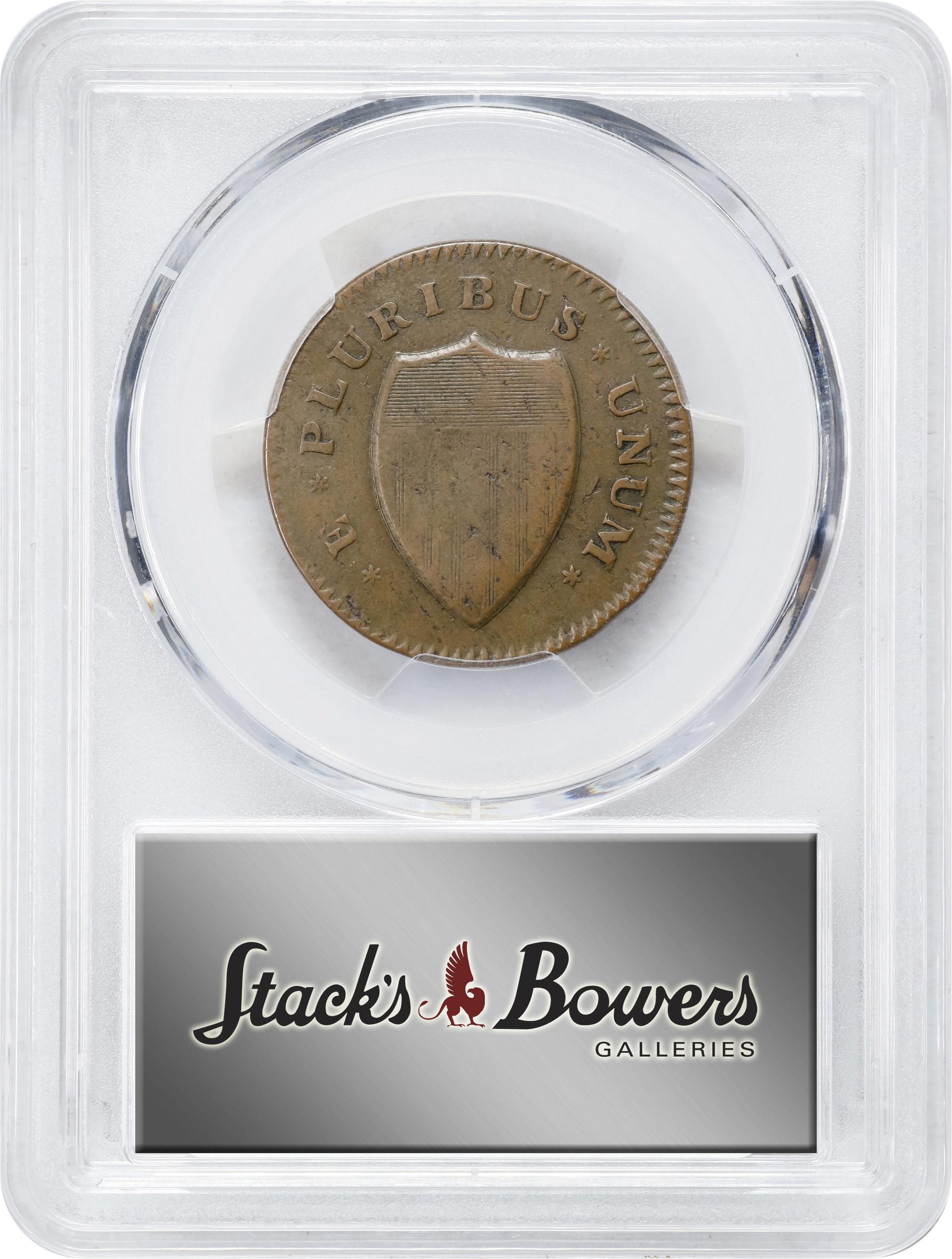 image for: 1786 New Jersey Copper. Maris 23-R, W-4945. Rarity-3. Curved Plow Beam, Narrow Shield, Blundered Six. EF-45 (PCGS).