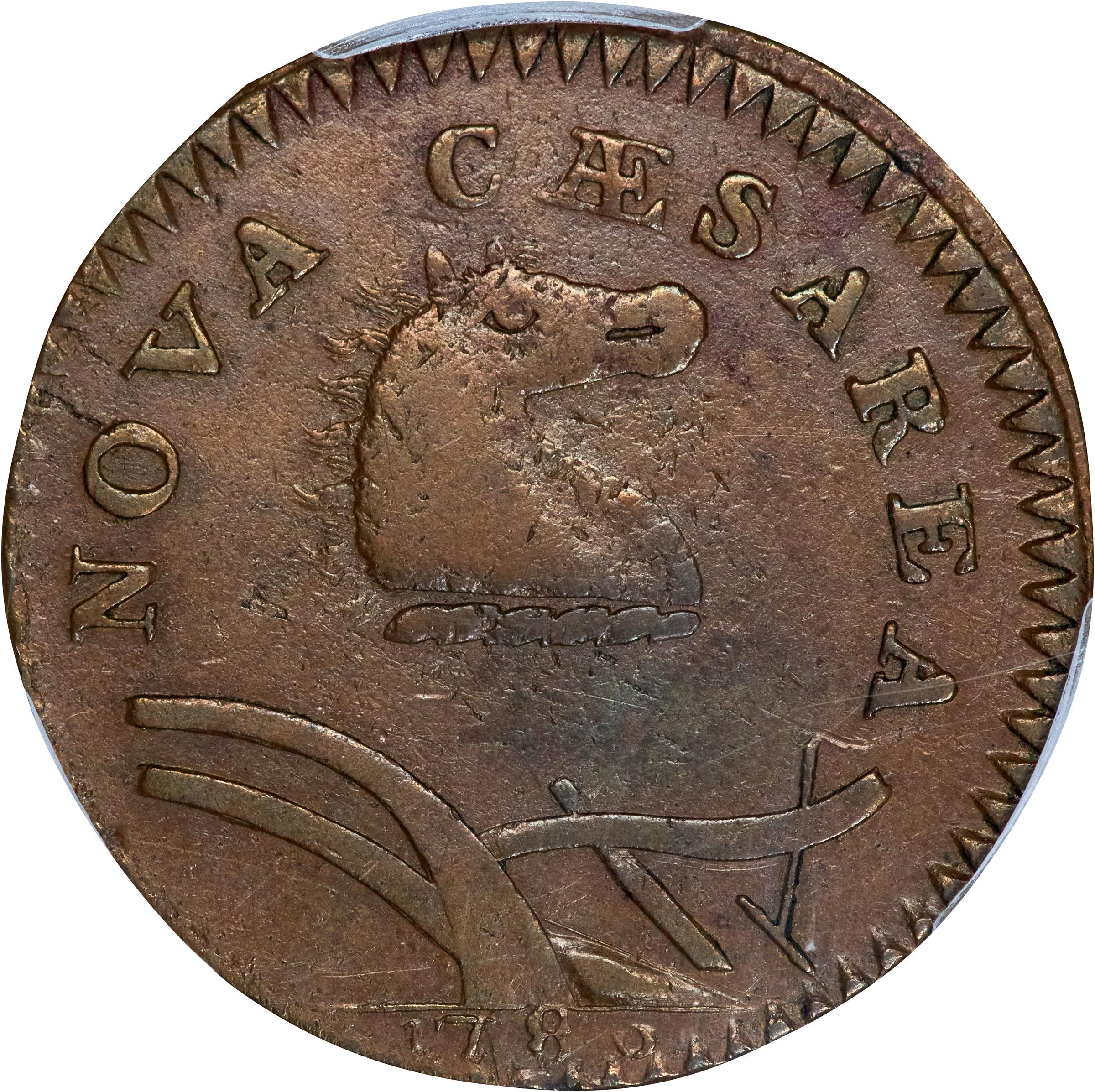 image for: 1786 New Jersey Copper. Maris 23-R, W-4945. Rarity-3. Curved Plow Beam, Narrow Shield, Blundered Six. EF-40 (PCGS).