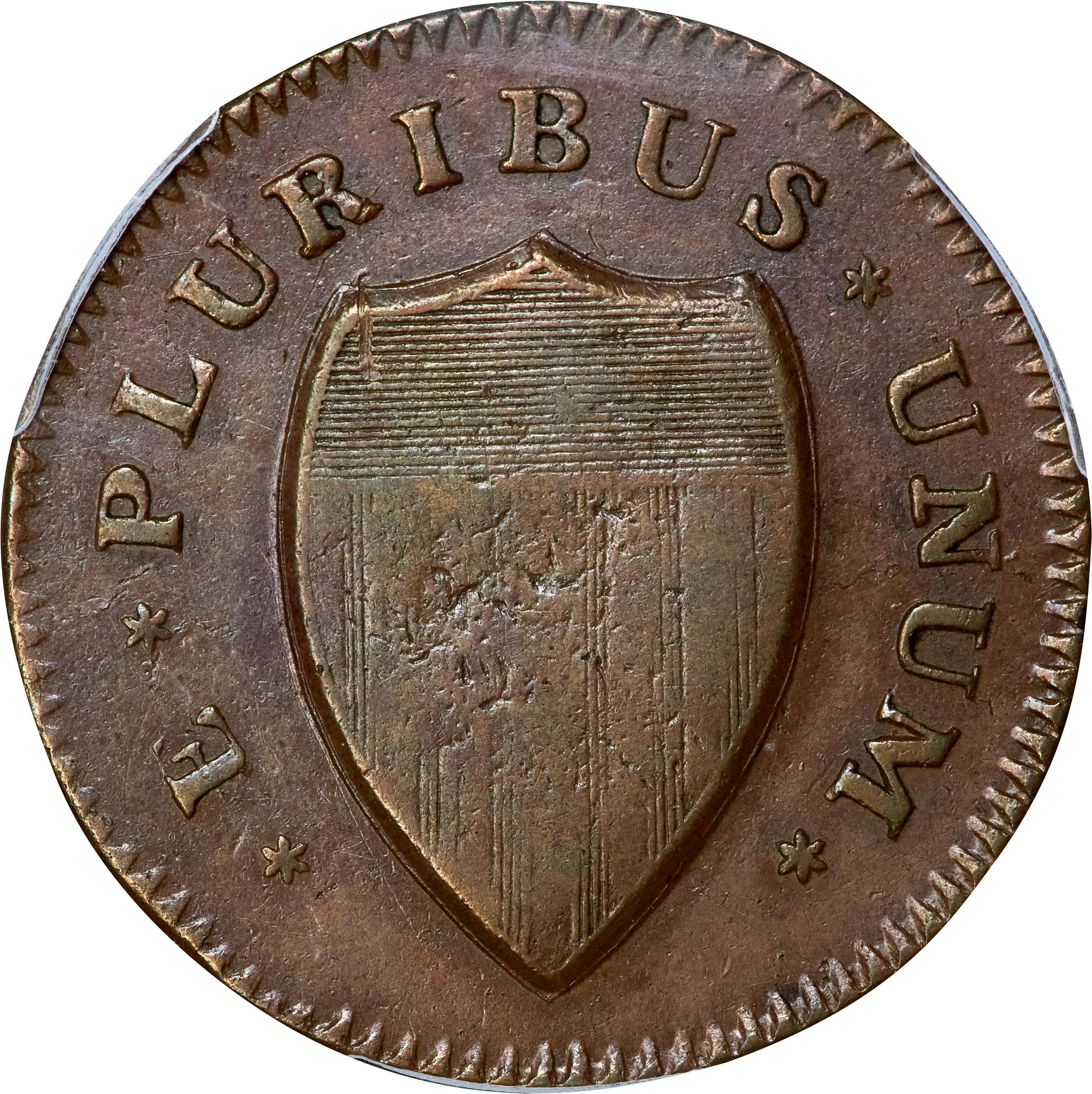 image for: 1786 New Jersey Copper. Maris 23-R, W-4945. Rarity-3. Curved Plow Beam, Narrow Shield, Blundered Six. EF-40 (PCGS).