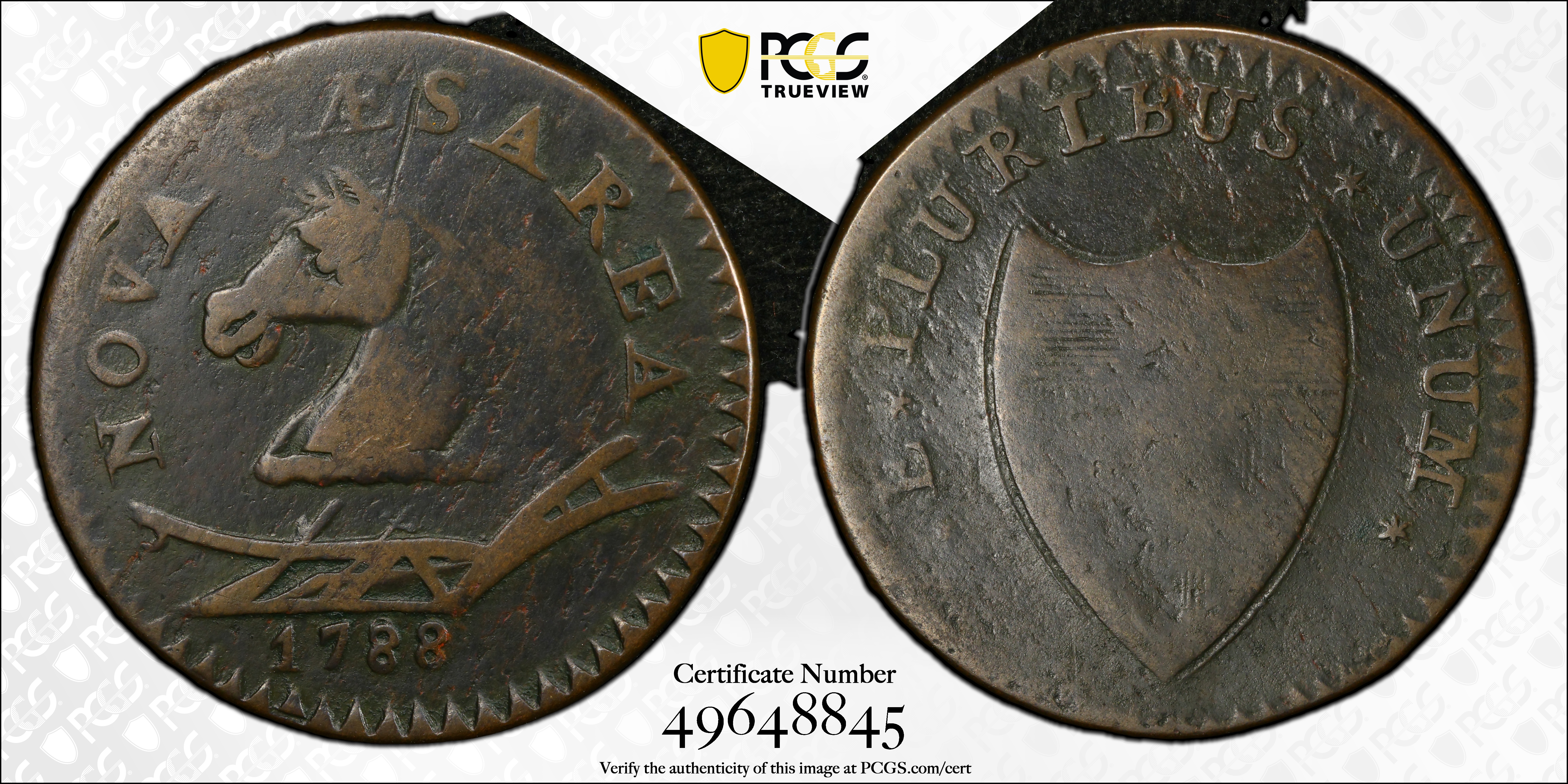 image for: 1788 New Jersey Copper. Maris 50-f, W-5475. Rarity-3. Head Left. VG-10 (PCGS).