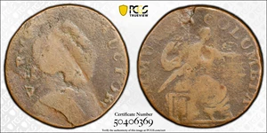image for: 1785 Vermont Copper. RR-1, Bressett 26-Z, W-2250. Rarity-5. IMMUNE COLUMBIA. Good Details--Damage (PCGS).