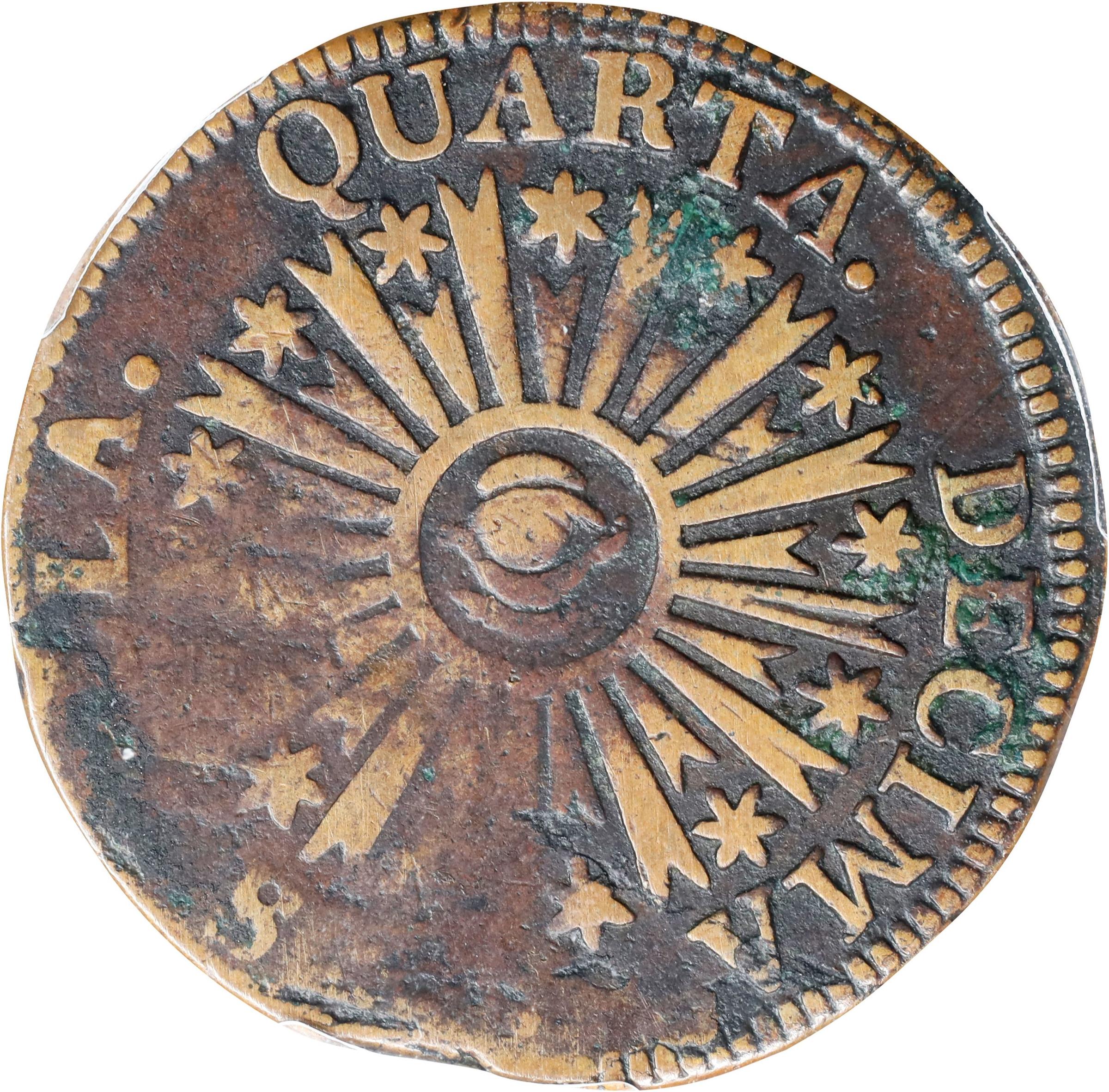 image for: 1785 Vermont Copper. Landscape. RR-4, Bressett 3-C, W-2015. Rarity-4. VERMONTIS. Fine Details--Environmental Damage (PCGS).