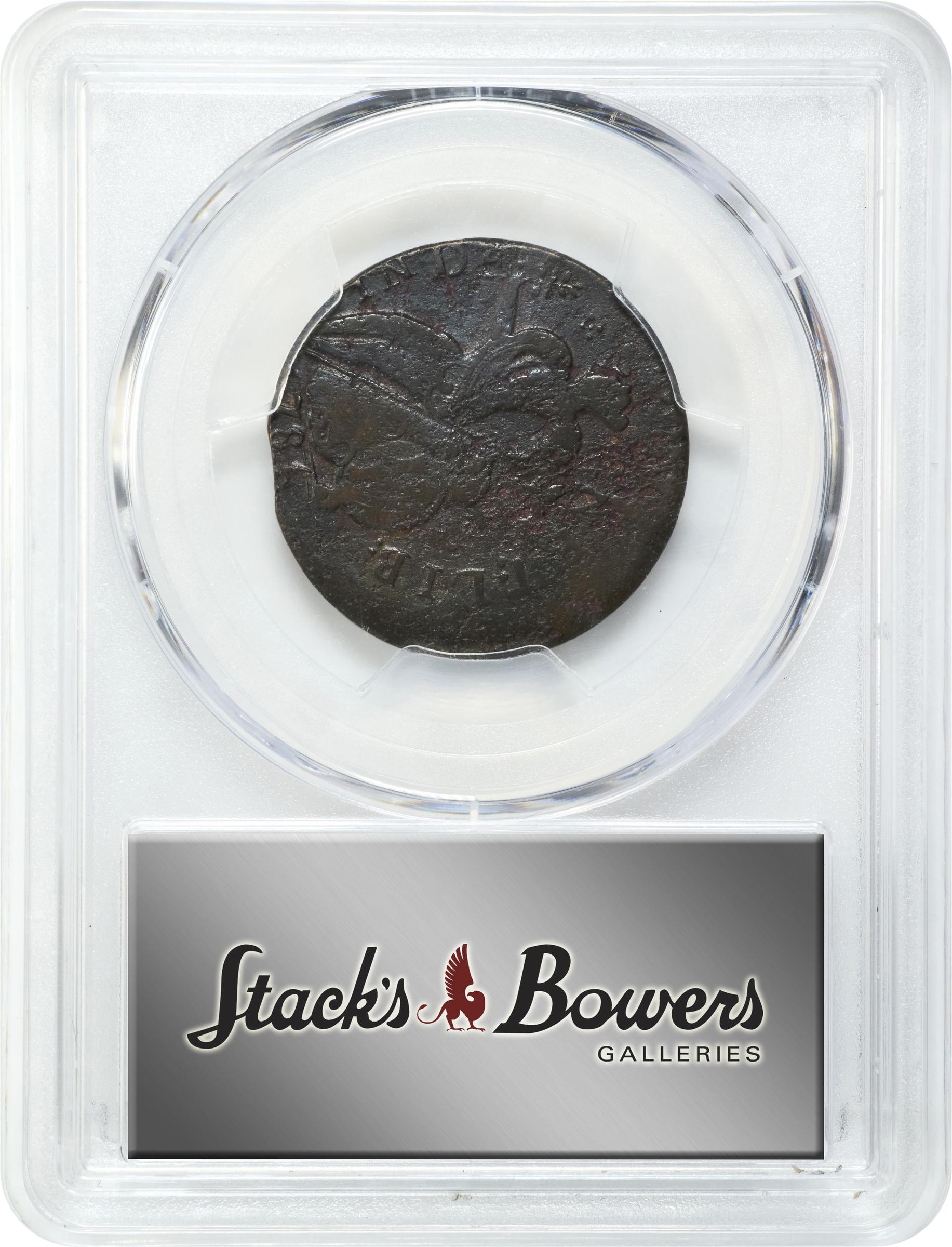 image for: 1786 Vermont Copper. RR-9, Bressett 7-F, W-2040. Rarity-3. Baby Head. EF Details--Environmental Damage (PCGS).