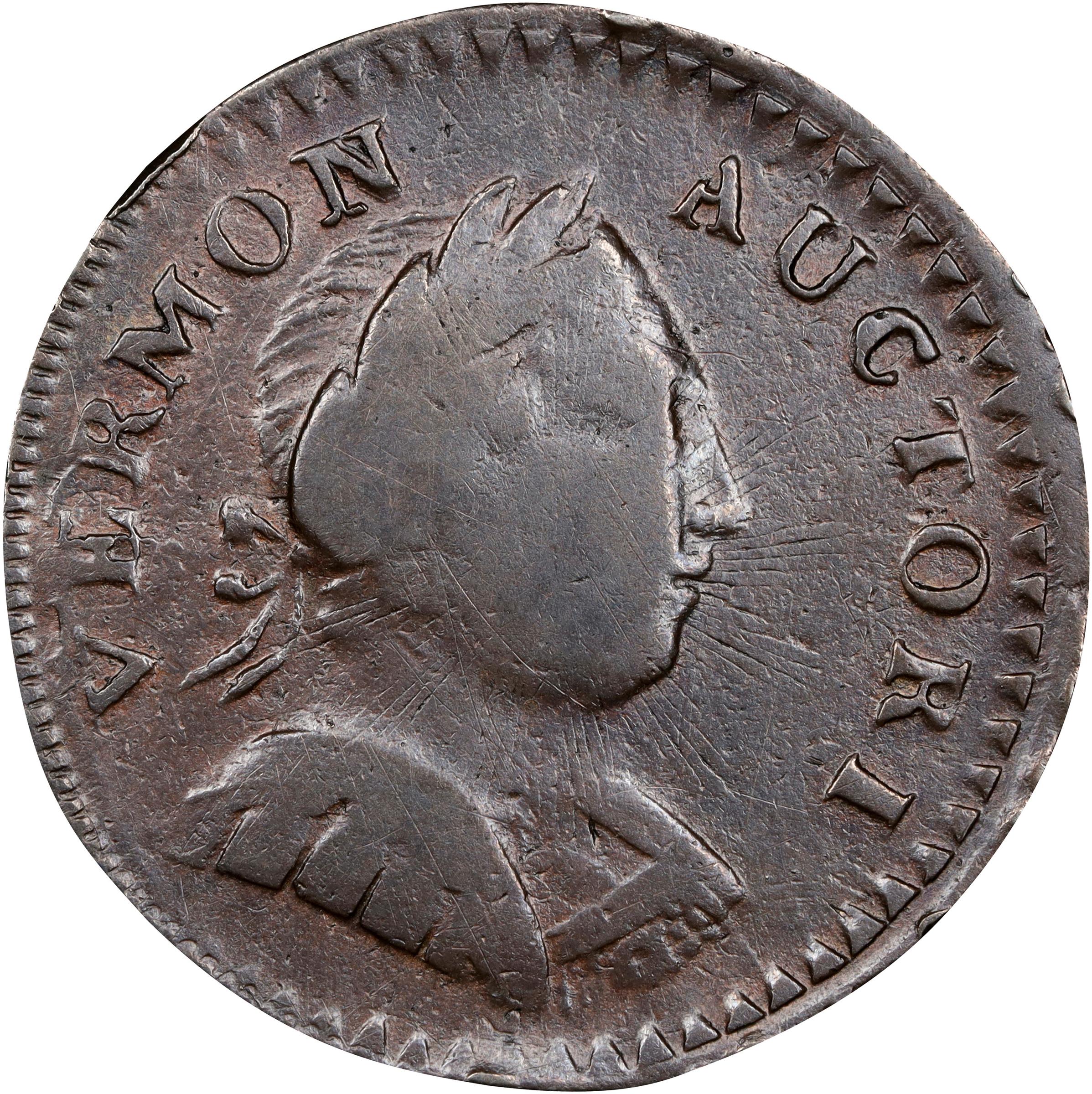 image for: 1787 Vermont Copper. RR-12, Bressett 11-K, W-2110. Rarity-3. Bust Right. Overstruck on a Nova Constellatio Copper. VF-25 (PCGS).