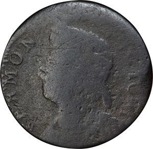 image for: 1787 Vermont Copper. RR-15, Bressett 9-I, W-2060. Rarity-6. Bust Left. Good.