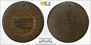 image for: Undated (1790) Albany Church Penny. W-8495. Rarity-7. Without D. AU Details--Holed (PCGS).