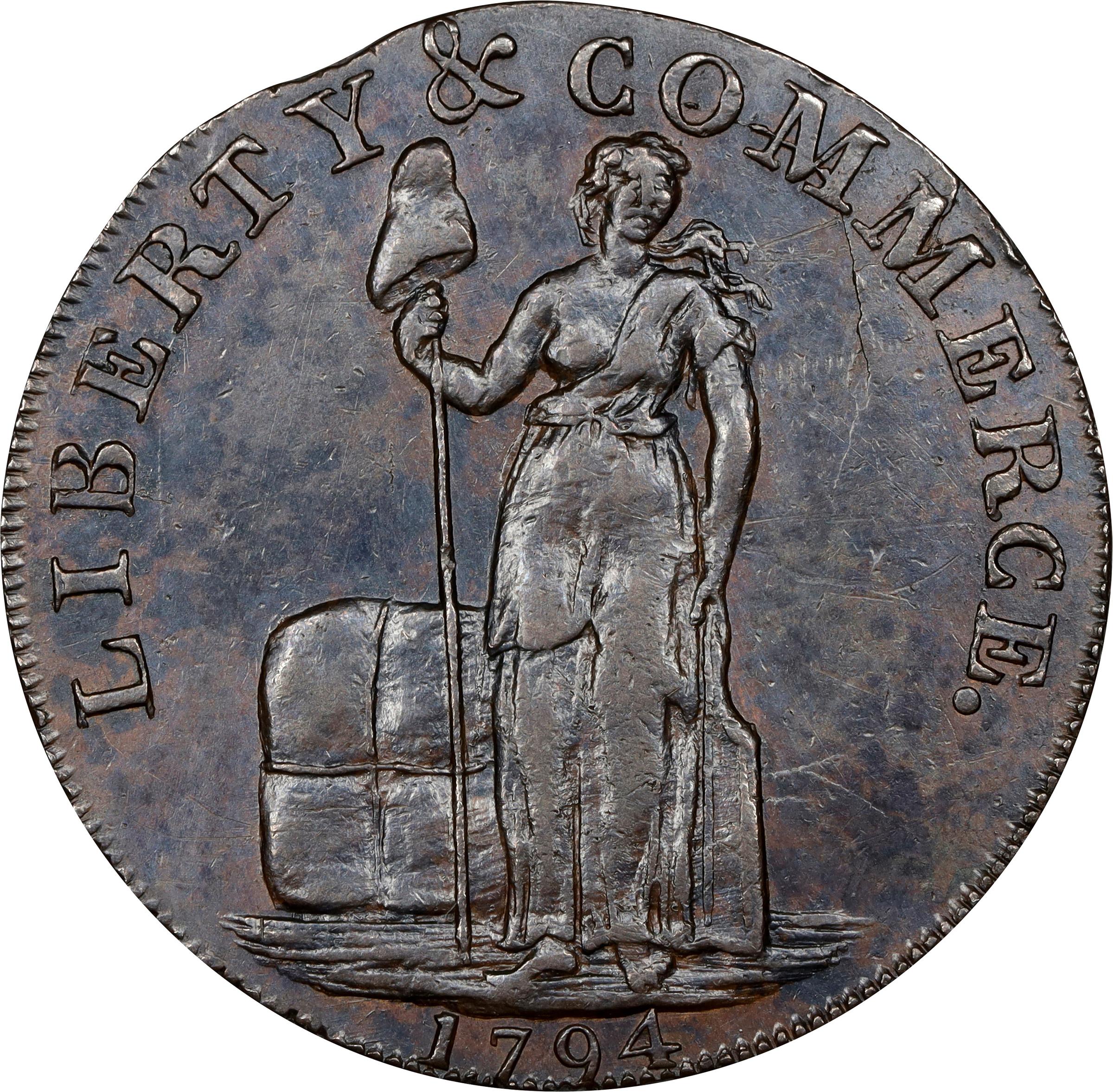 image for: 1794 Talbot, Allum & Lee Cent. Fuld-1, W-8560. Rarity-5. Without NEW YORK. Copper. AU Details--Environmental Damage (PCGS).