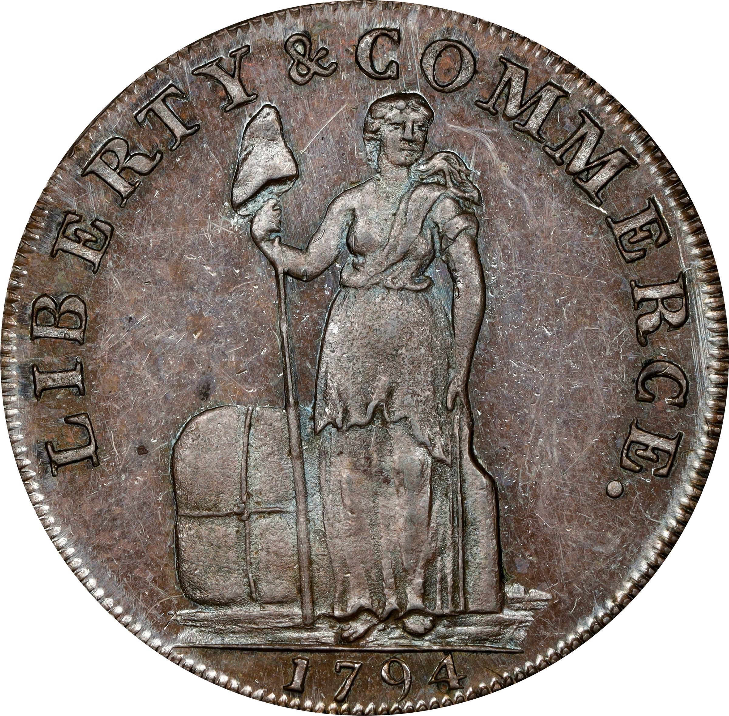 image for: 1794 Talbot, Allum & Lee Cent. Fuld-4, W-8590. Rarity-2. With NEW YORK. Small & on Reverse. Copper. Lettered Edge. Proof-62 BN (PCGS).