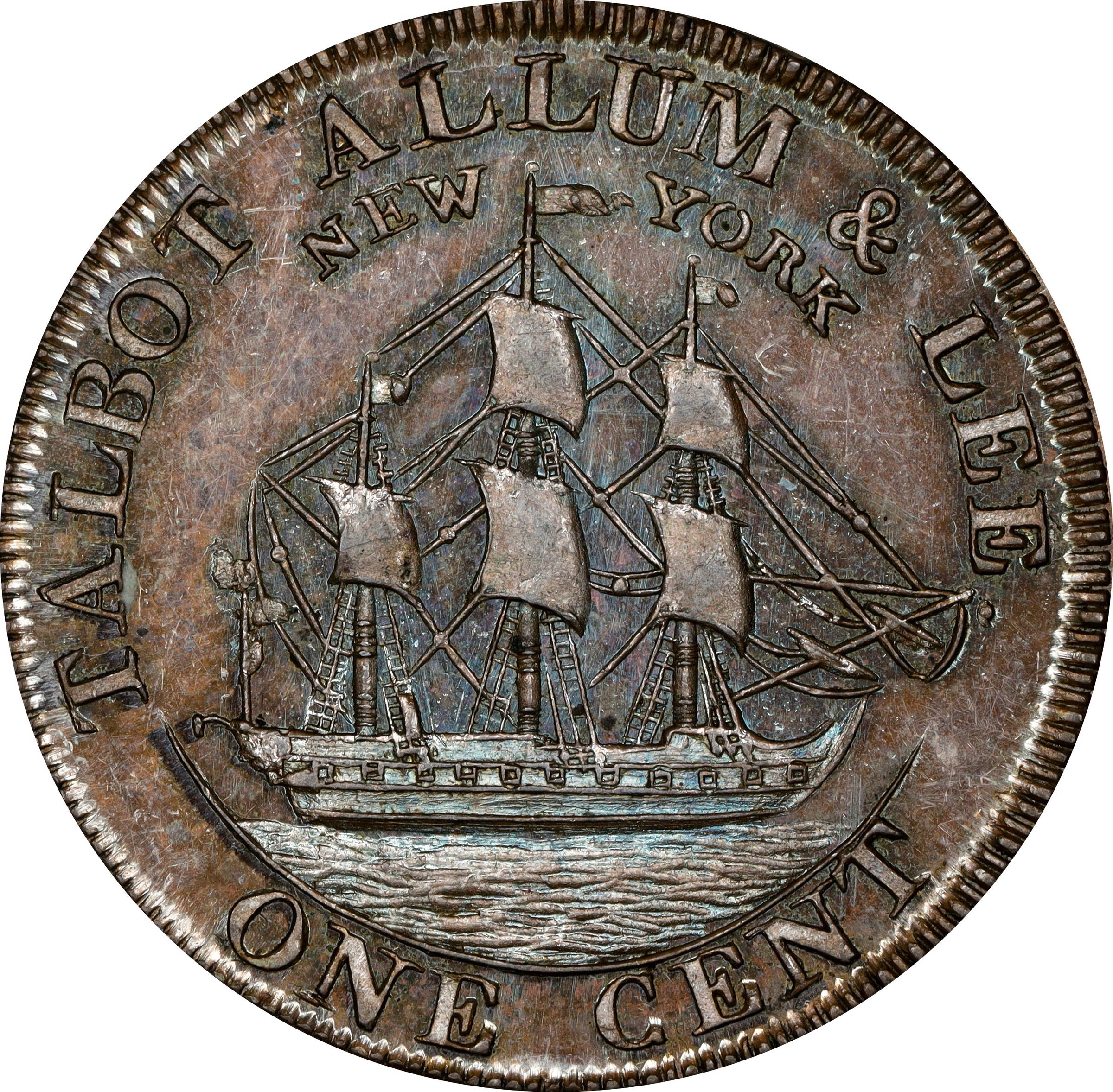 image for: 1794 Talbot, Allum & Lee Cent. Fuld-4, W-8590. Rarity-2. With NEW YORK. Small & on Reverse. Copper. Lettered Edge. Proof-62 BN (PCGS).