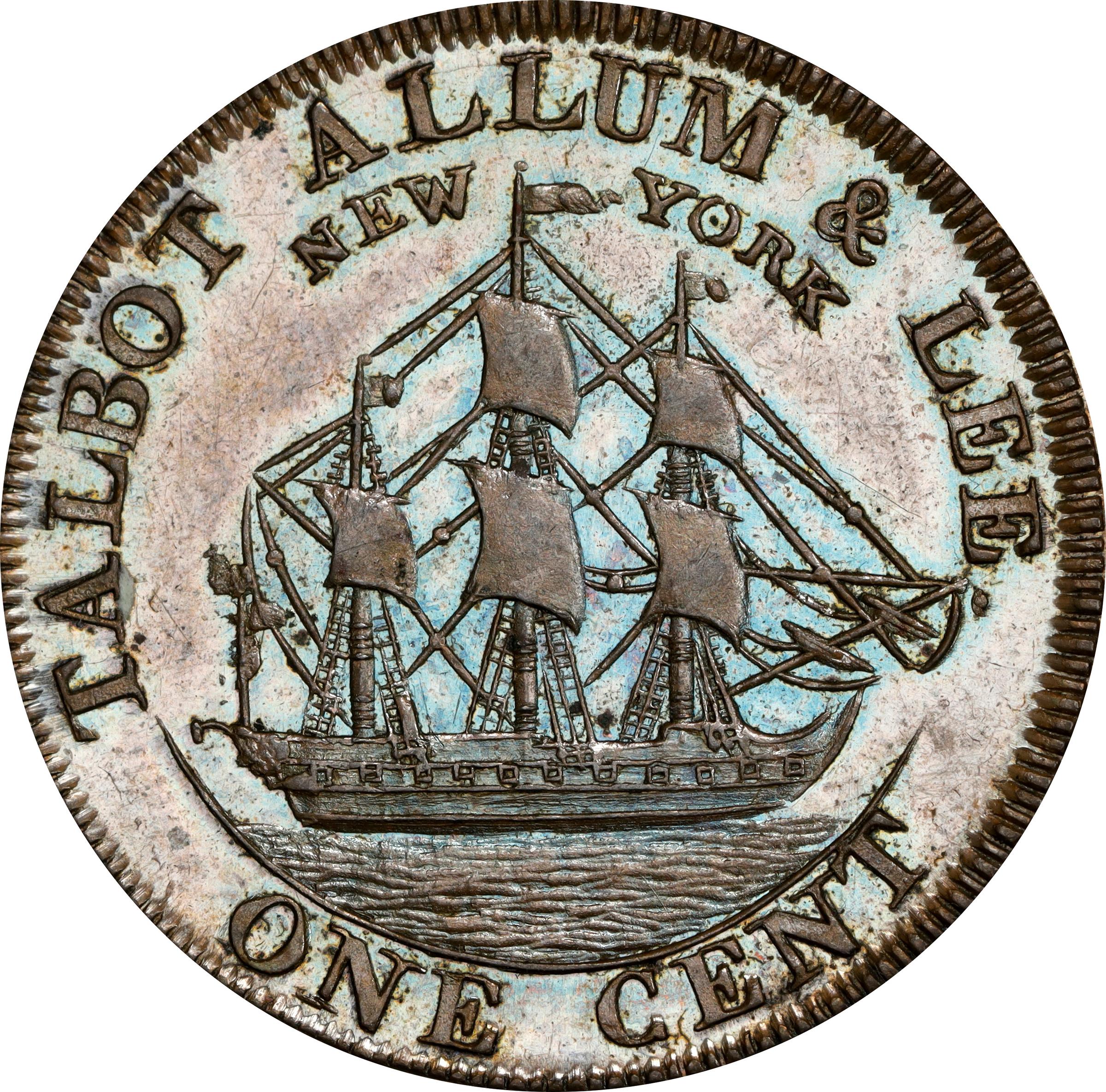 image for: 1794 Talbot, Allum & Lee Cent. Fuld-4, W-8590. Rarity-2. With NEW YORK. Small & on Reverse. Copper. Lettered Edge. Proof-62 BN (PCGS).
