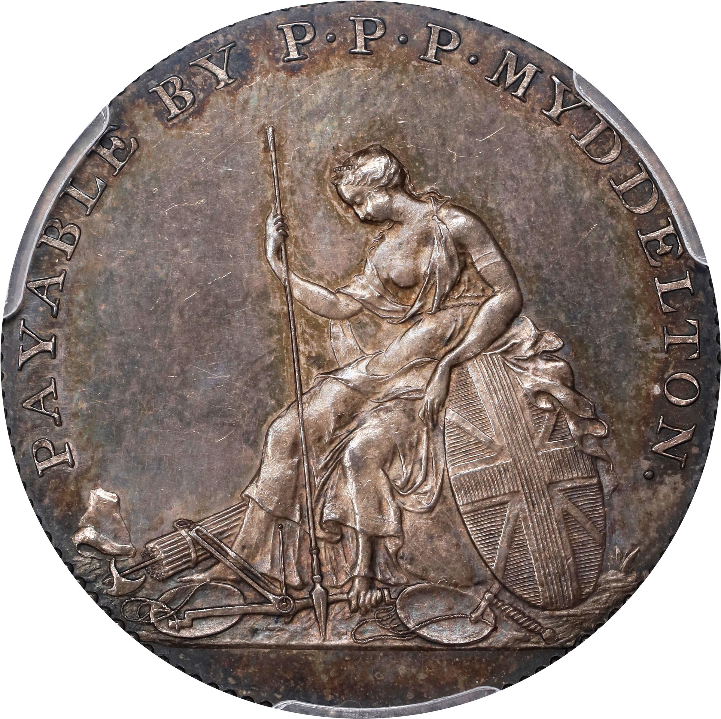 image for: 1796 Myddelton Token. W-8905. Rarity-6. Silver. Proof-64 (PCGS)