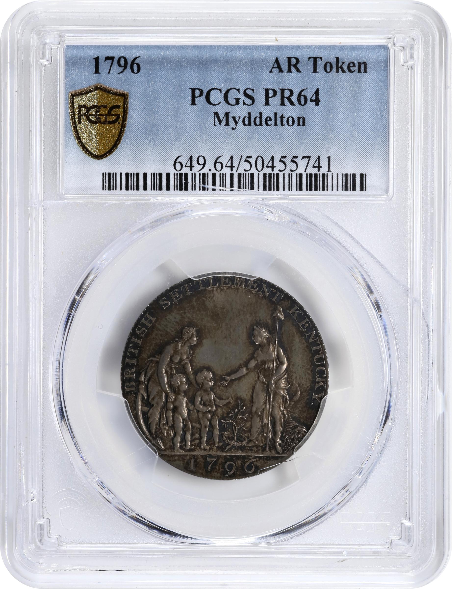 image for: 1796 Myddelton Token. W-8905. Rarity-6. Silver. Proof-64 (PCGS)