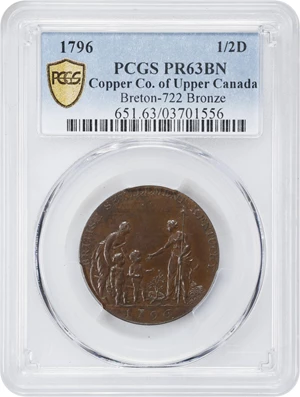 image for: "1796" Myddelton / Copper Company of Upper Canada Halfpenny Token Muling. Breton-722, W-8910. Copper. Proof-63 BN (PCGS).