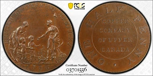 image for: "1796" Myddelton / Copper Company of Upper Canada Halfpenny Token Muling. Breton-722, W-8910. Copper. Proof-63 BN (PCGS).
