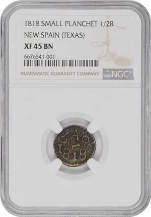 image for: 1818 New Spain (Texas) Jola Token, or 1/2 Real. W-8540. Small Planchet. EF-45 BN (NGC).