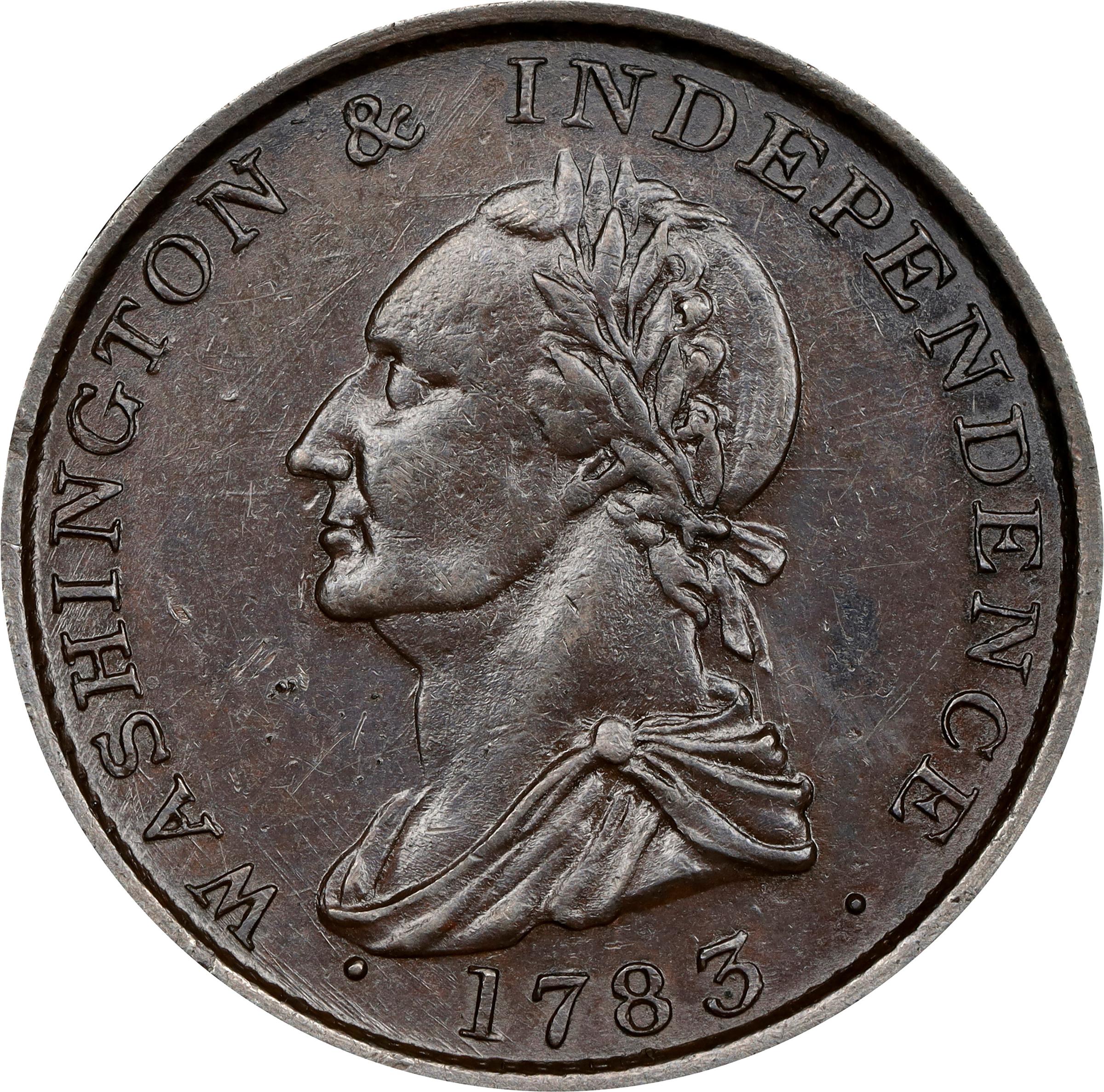 image for: "1783" (ca. 1820) Washington Draped Bust Copper. Musante GW-108, Vlack 20-P, Baker-5, W-10410. With Button. AU-50 (PCGS).
