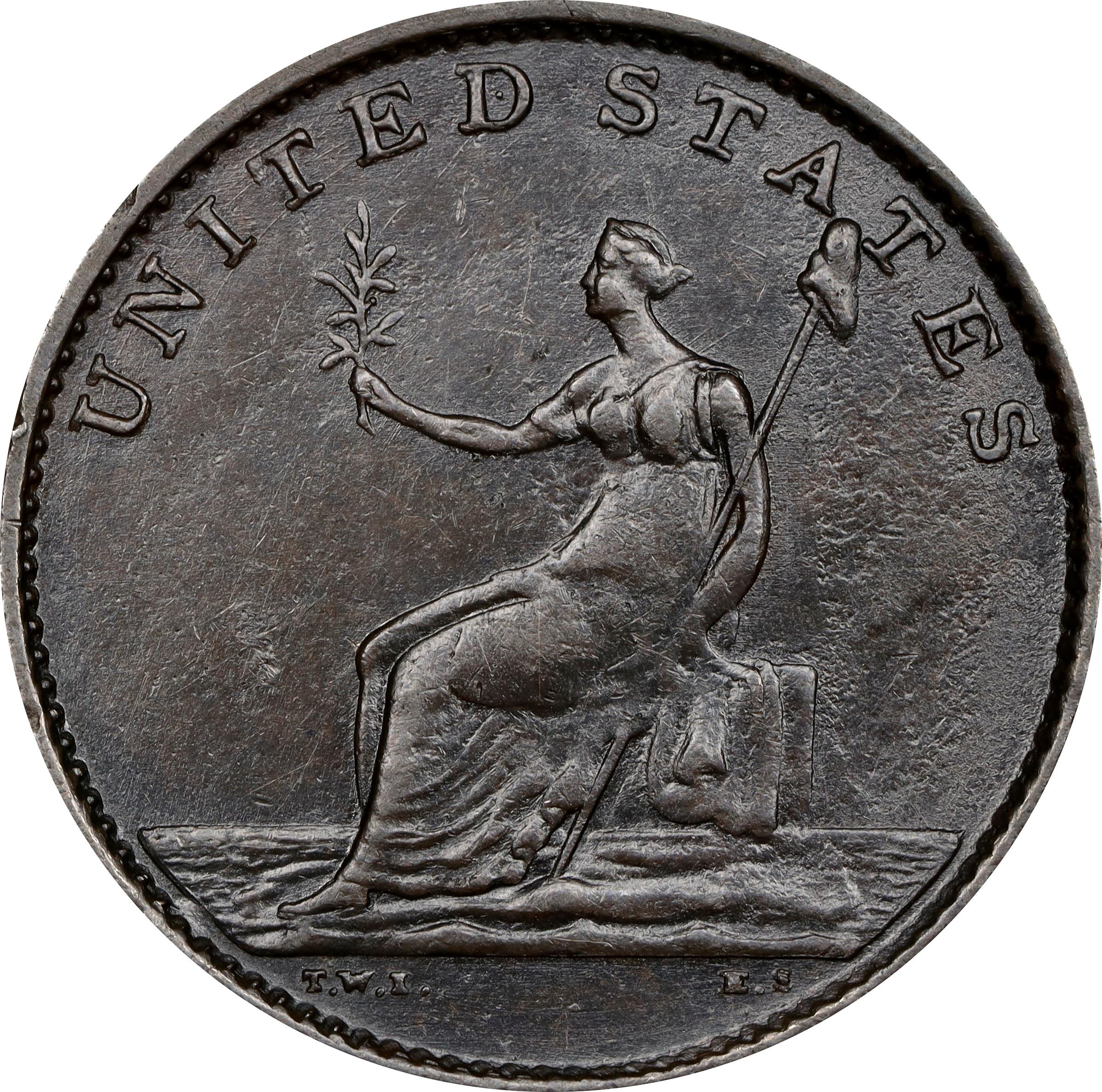 image for: "1783" (ca. 1820) Washington Draped Bust Copper. Musante GW-108, Vlack 20-P, Baker-5, W-10410. With Button. AU-50 (PCGS).