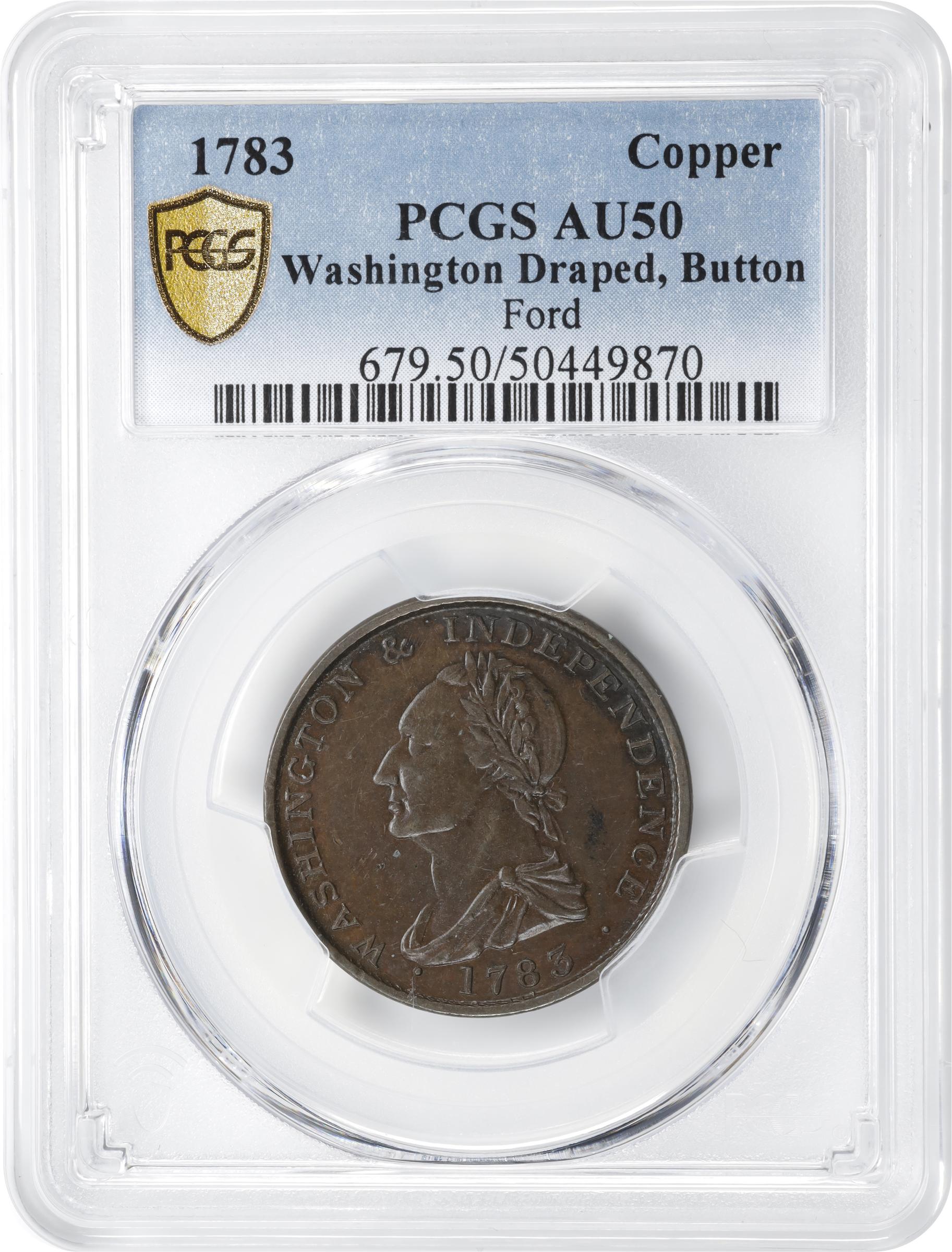 image for: "1783" (ca. 1820) Washington Draped Bust Copper. Musante GW-108, Vlack 20-P, Baker-5, W-10410. With Button. AU-50 (PCGS).