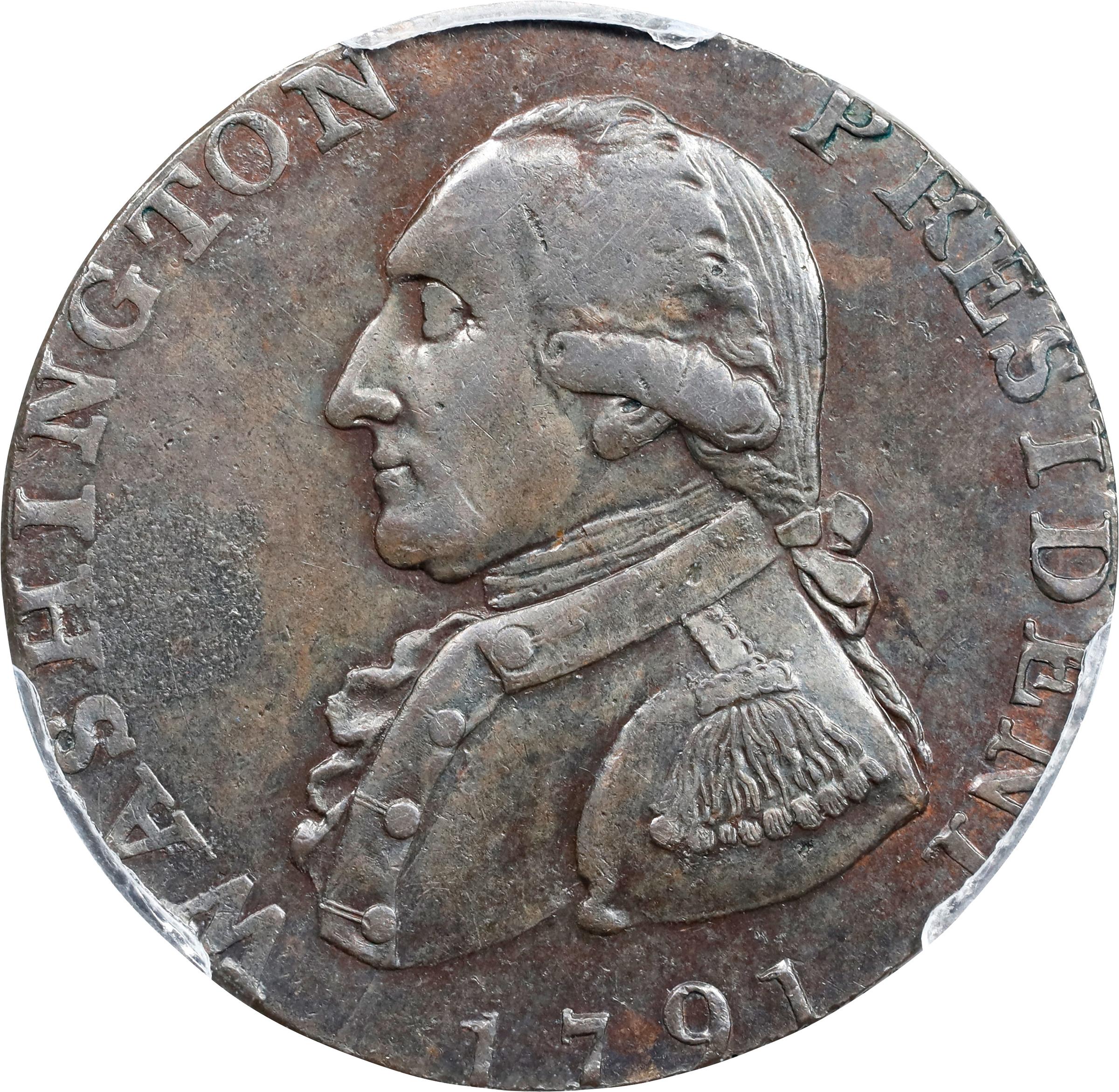 image for: 1791 Washington Liverpool Halfpenny. Musante GW-19, Baker-17, W-10650. Copper. Lettered Edge. AU-55 (PCGS).