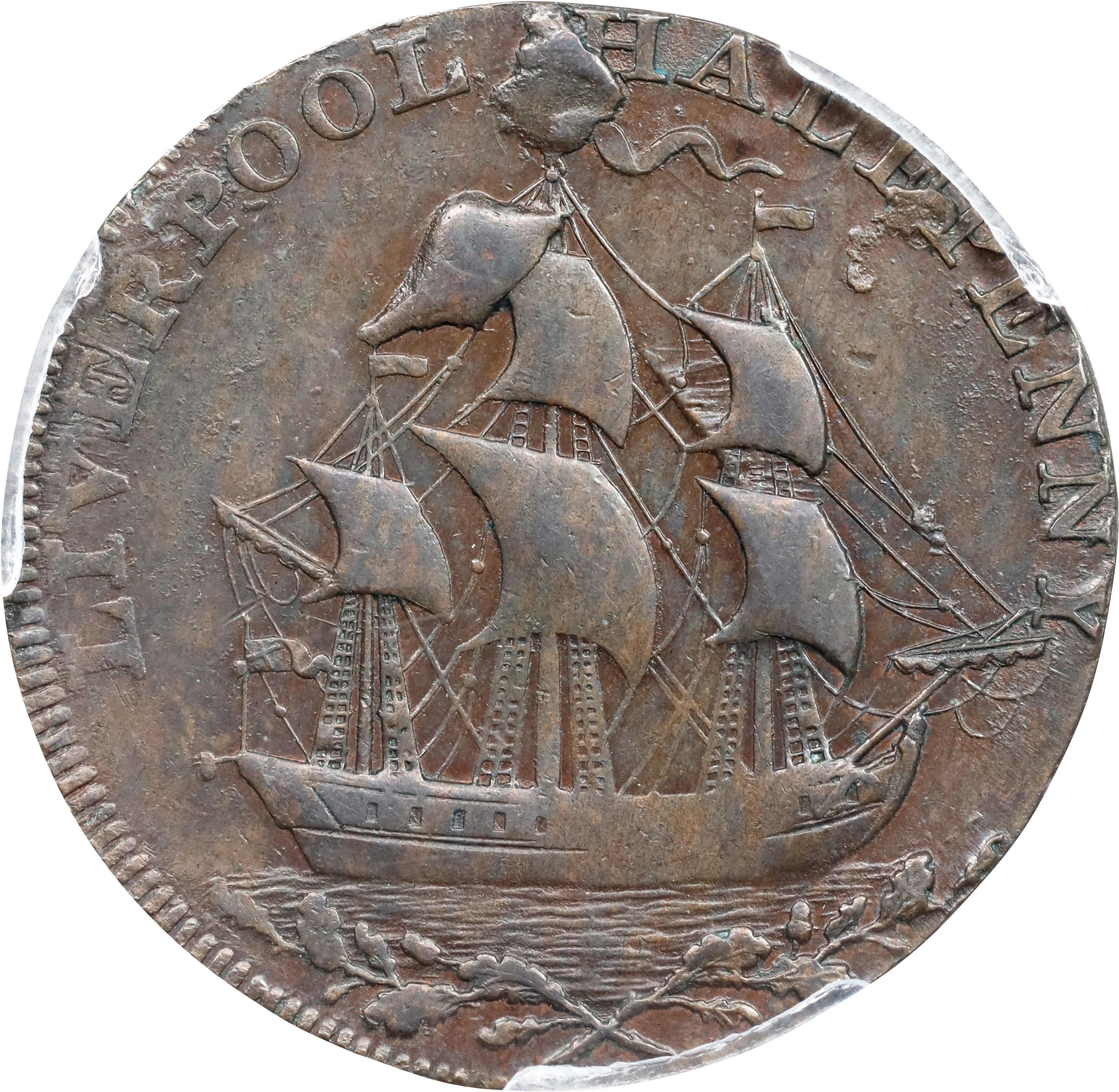 image for: 1791 Washington Liverpool Halfpenny. Musante GW-19, Baker-17, W-10650. Copper. Lettered Edge. AU-55 (PCGS).