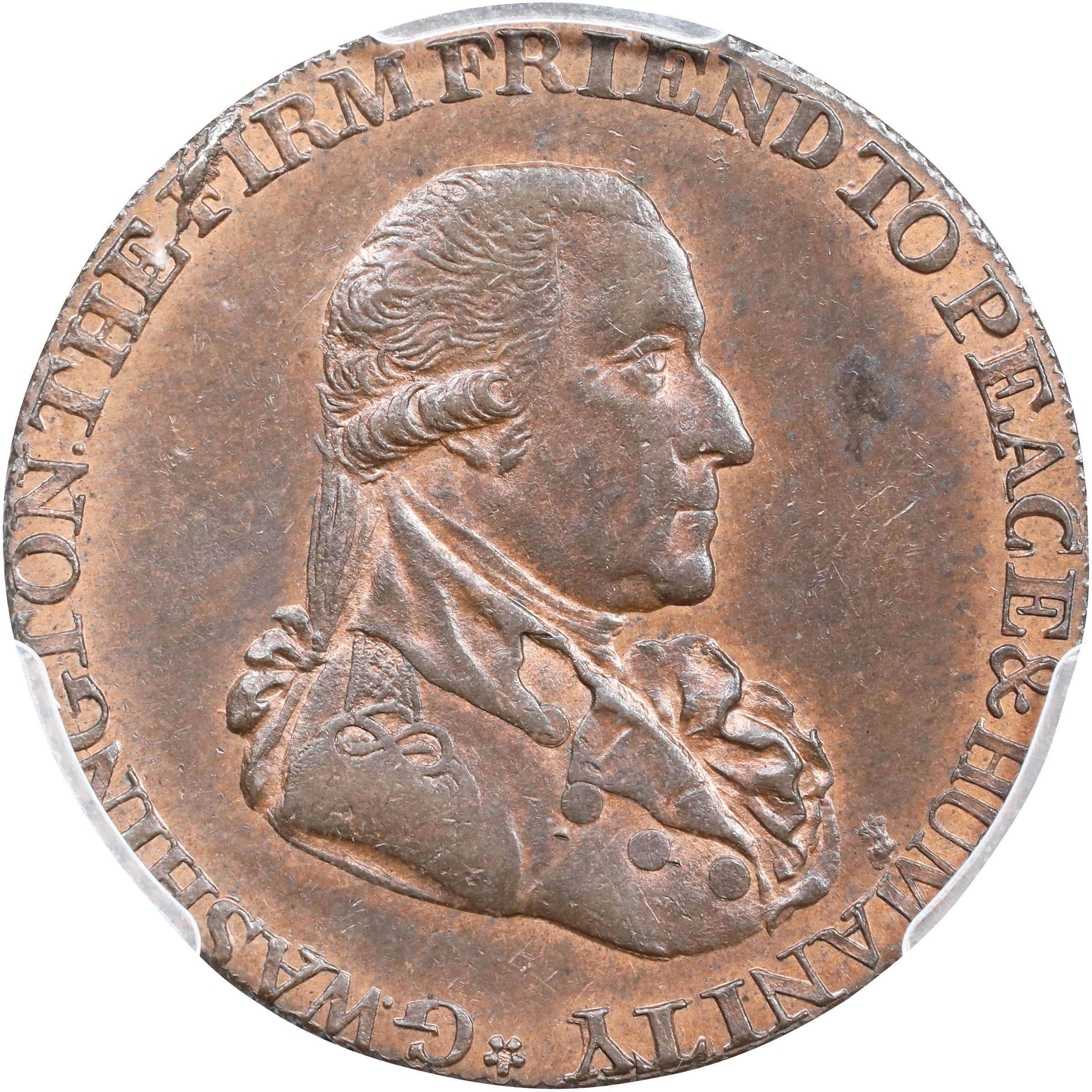 image for: 1795 Washington Grate Halfpenny. Musante GW-49, Baker-29AA, W-10955. Large Buttons. Copper. Reeded Edge. MS-64 RB (PCGS).