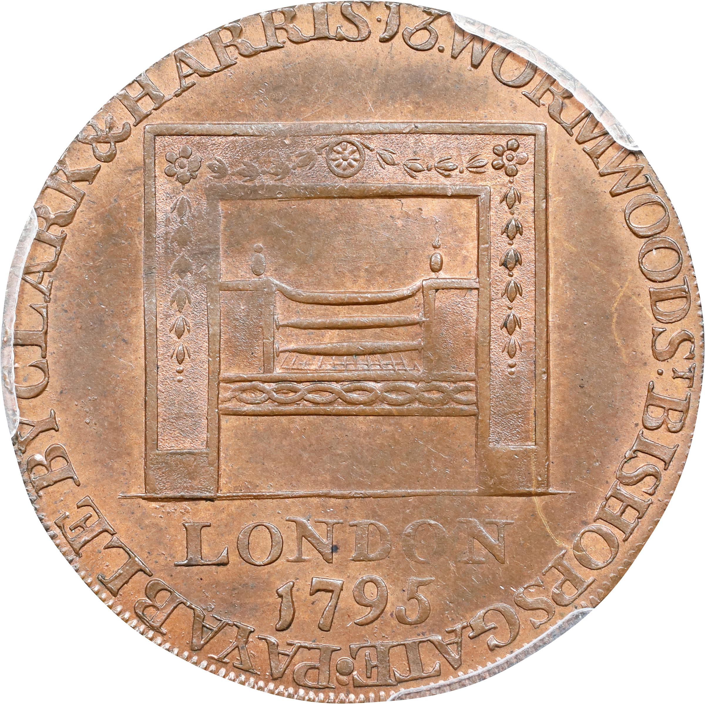 image for: 1795 Washington Grate Halfpenny. Musante GW-49, Baker-29AA, W-10955. Large Buttons. Copper. Reeded Edge. MS-64 RB (PCGS).