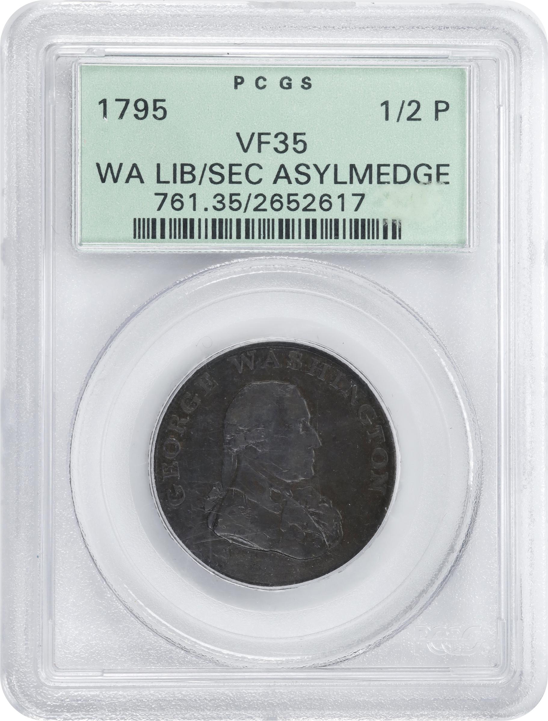 image for: 1795 Washington Liberty and Security Halfpenny. Musante GW-48, Baker-31A, W-11005. ASYLUM Edge. VF-35 (PCGS). OGH.