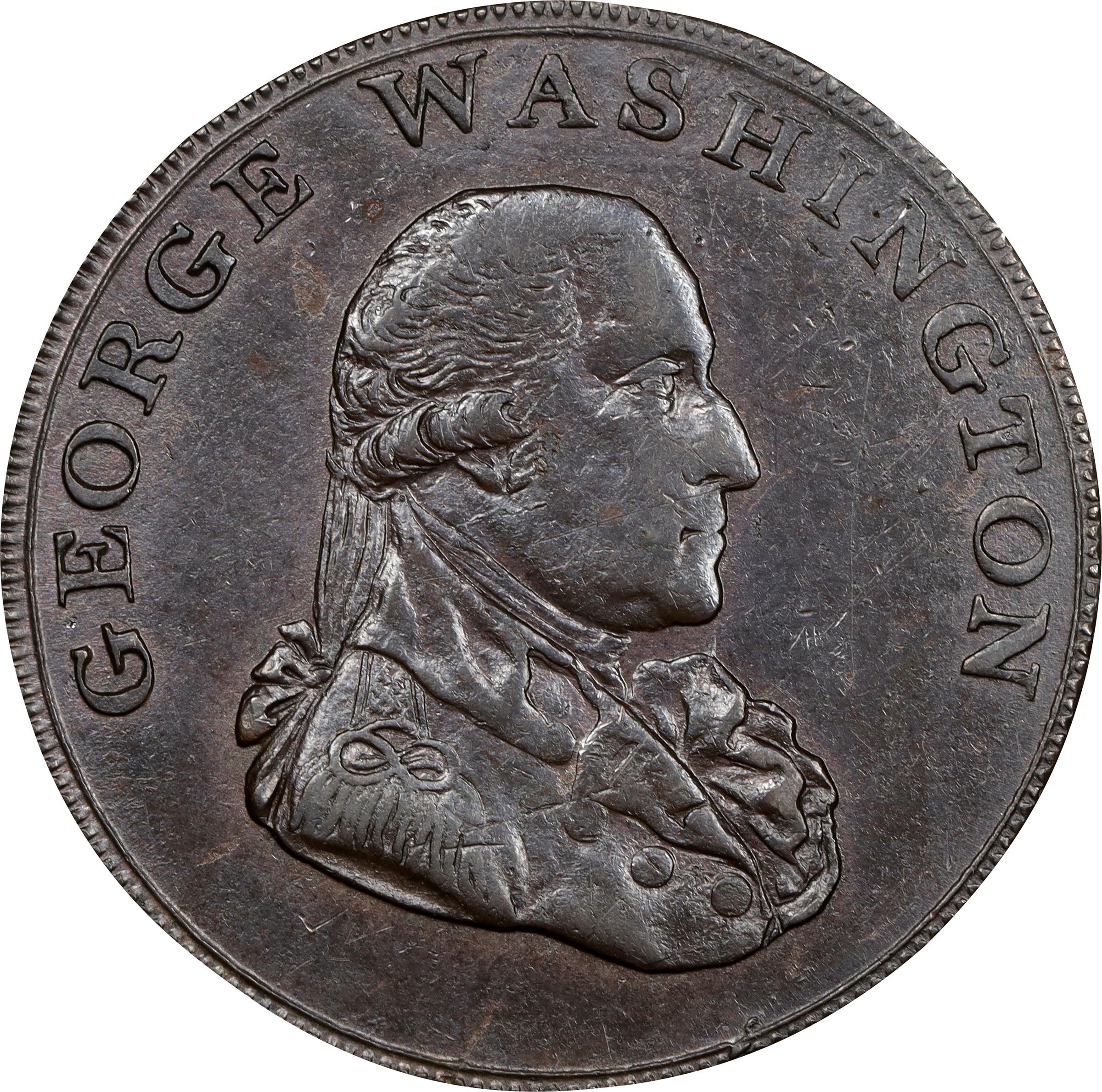 image for: 1795 Washington Liberty and Security Halfpenny. Musante GW-48, Baker-31B, W-11010. BIRMINGHAM Edge. AU-58 (PCGS).