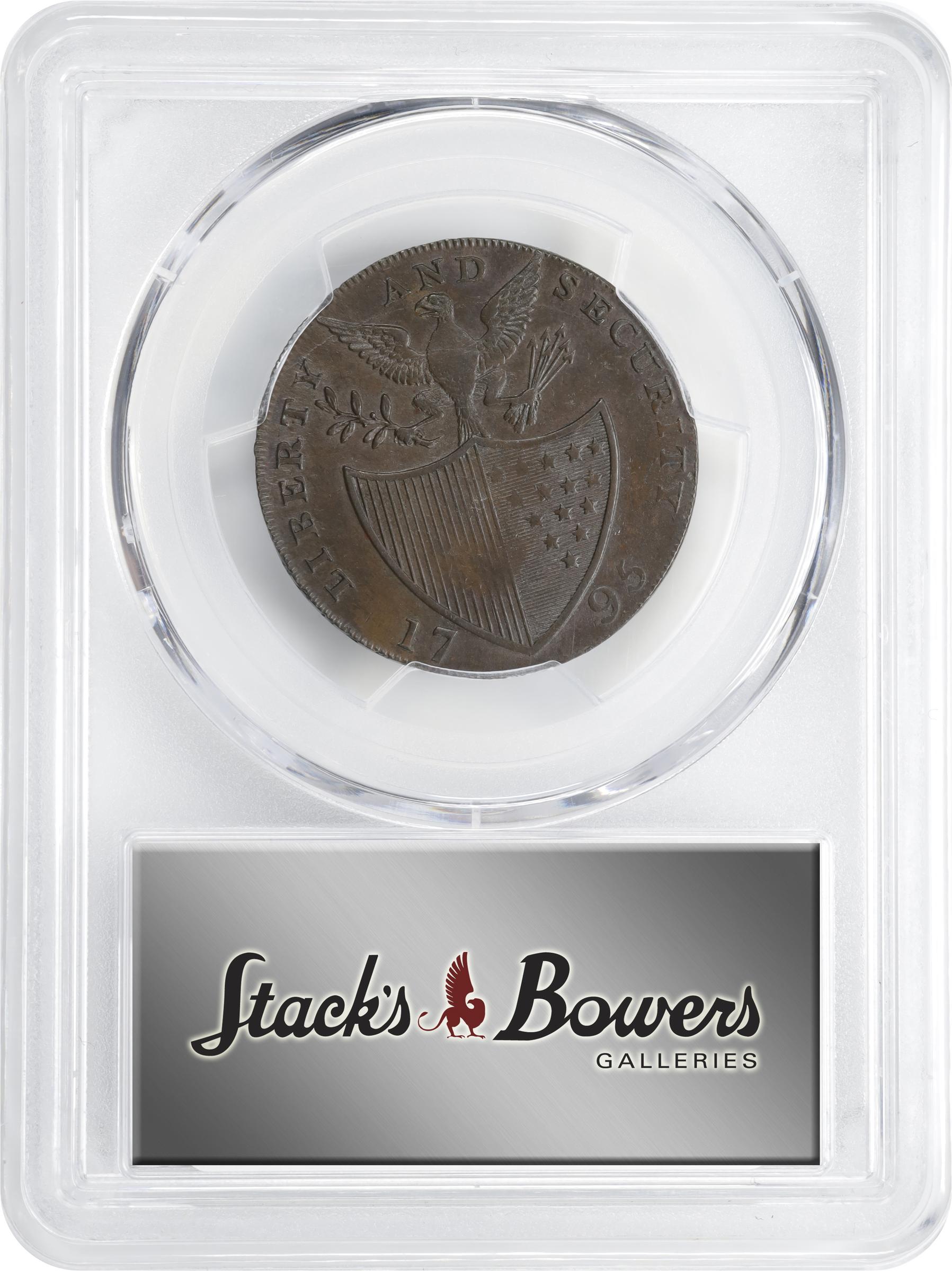 image for: 1795 Washington Liberty and Security Halfpenny. Musante GW-48, Baker-31B, W-11010. BIRMINGHAM Edge. AU-58 (PCGS).