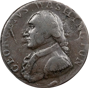 image for: Undated (1795) Washington North Wales Halfpenny. Musante GW-51, Baker-34A, W-11160. Two Stars. Copper. LANCASTER LONDON OR BRISTOL Edge. EF-40 (PCGS).