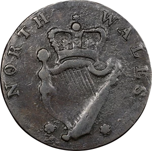 image for: Undated (1795) Washington North Wales Halfpenny. Musante GW-51, Baker-34A, W-11160. Two Stars. Copper. LANCASTER LONDON OR BRISTOL Edge. EF-40 (PCGS).