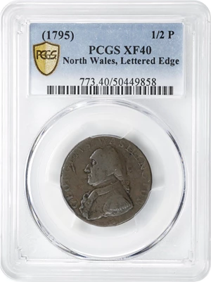 image for: Undated (1795) Washington North Wales Halfpenny. Musante GW-51, Baker-34A, W-11160. Two Stars. Copper. LANCASTER LONDON OR BRISTOL Edge. EF-40 (PCGS).