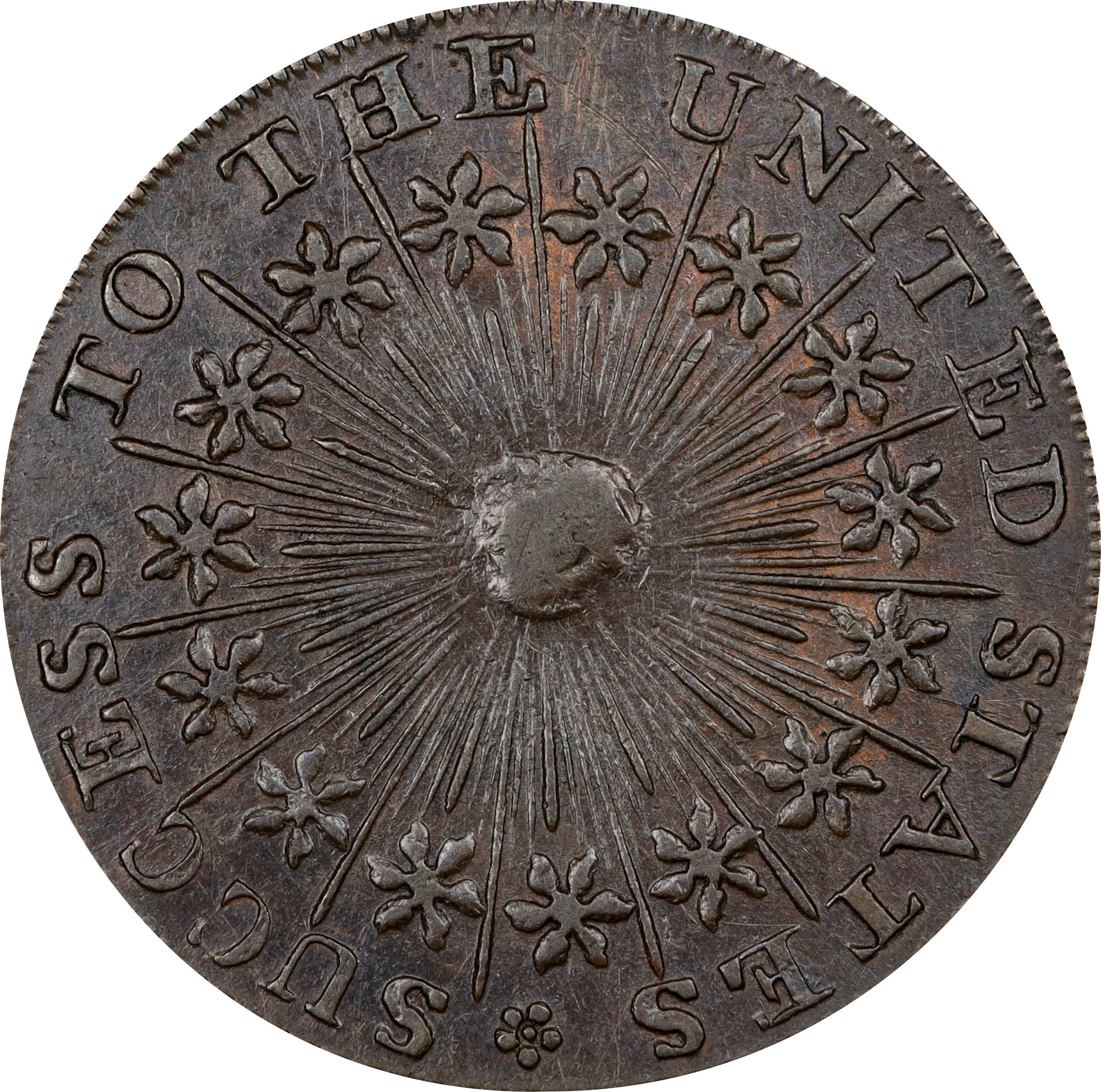 image for: Undated (possibly ca. 1793) Washington Success Medal. Large Size. Musante GW-42, Baker-266, W-10915. Second Die. Brass. Reeded Edge. AU-53 (PCGS).