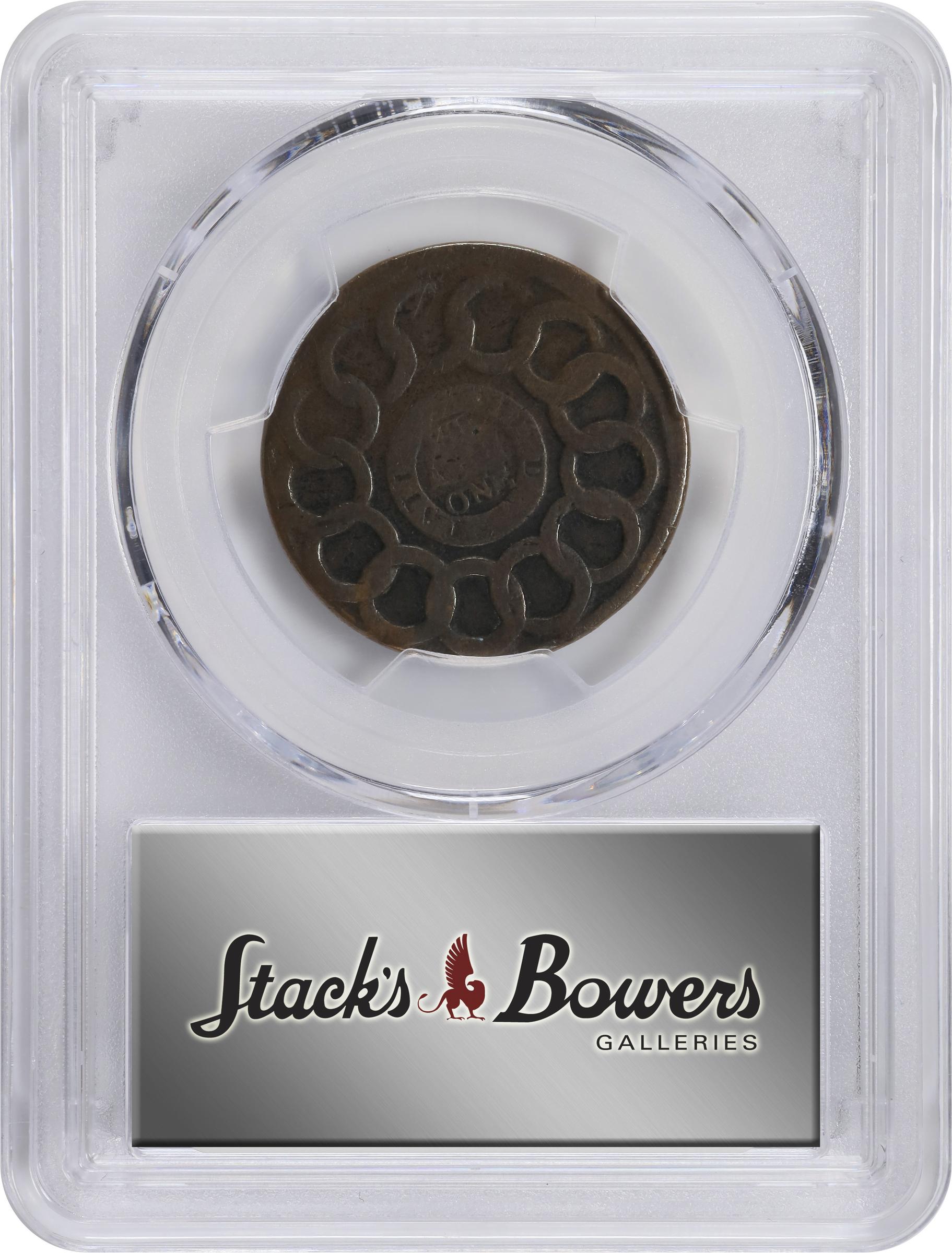 image for: 1787 Fugio Cent. Pointed Rays. Newman 1-L, W-6605. Rarity-5-. Obverse Cross After Date, No Cinquefoils, STATES UNITED. AG-3 (PCGS).