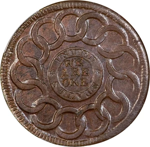 image for: 1787 Fugio Cent. Pointed Rays. Newman 11-A, W-6780. Rarity-5+. UNITED Above, STATES Below. MS-65 BN (PCGS).