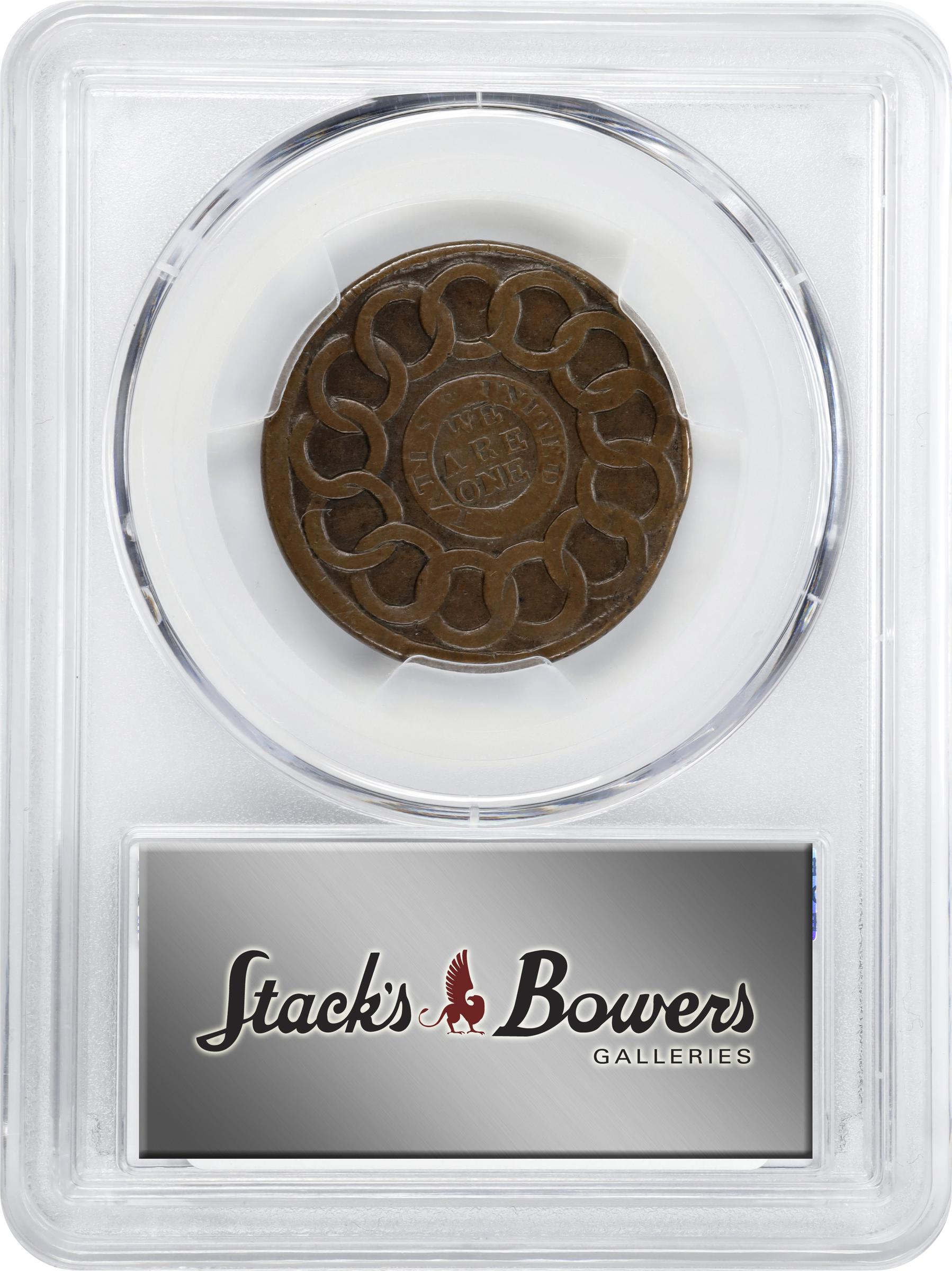 image for: 1787 Fugio Cent. Pointed Rays. Newman 12-S, W-6805. Rarity-5-. STATES UNITED, 4 Cinquefoils. VF-20 (PCGS).