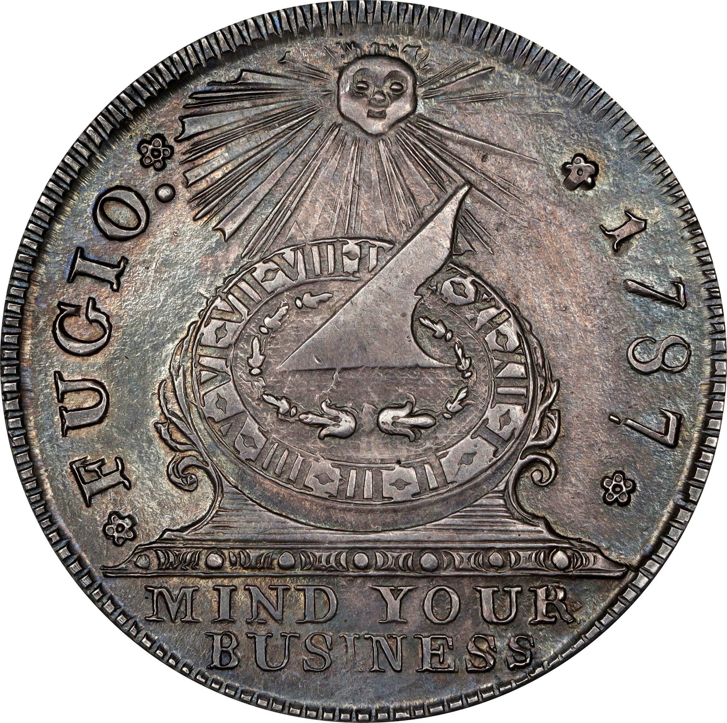 image for: "1787" (ca. 1860) Fugio Cent. "New Haven Restrike." Newman 104-FF, W-17570. Rarity-5. Silver. MS-62 (PCGS).