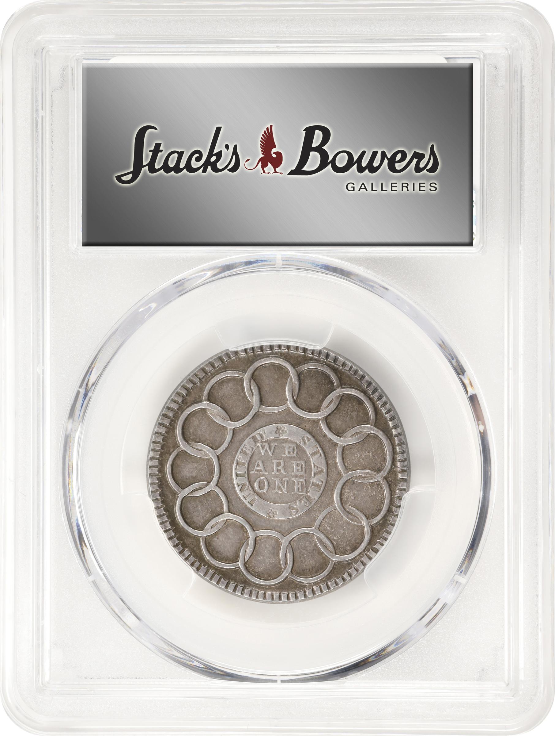 image for: "1787" (ca. 1860) Fugio Cent. "New Haven Restrike." Newman 104-FF, W-17570. Rarity-5. Silver. MS-62 (PCGS).