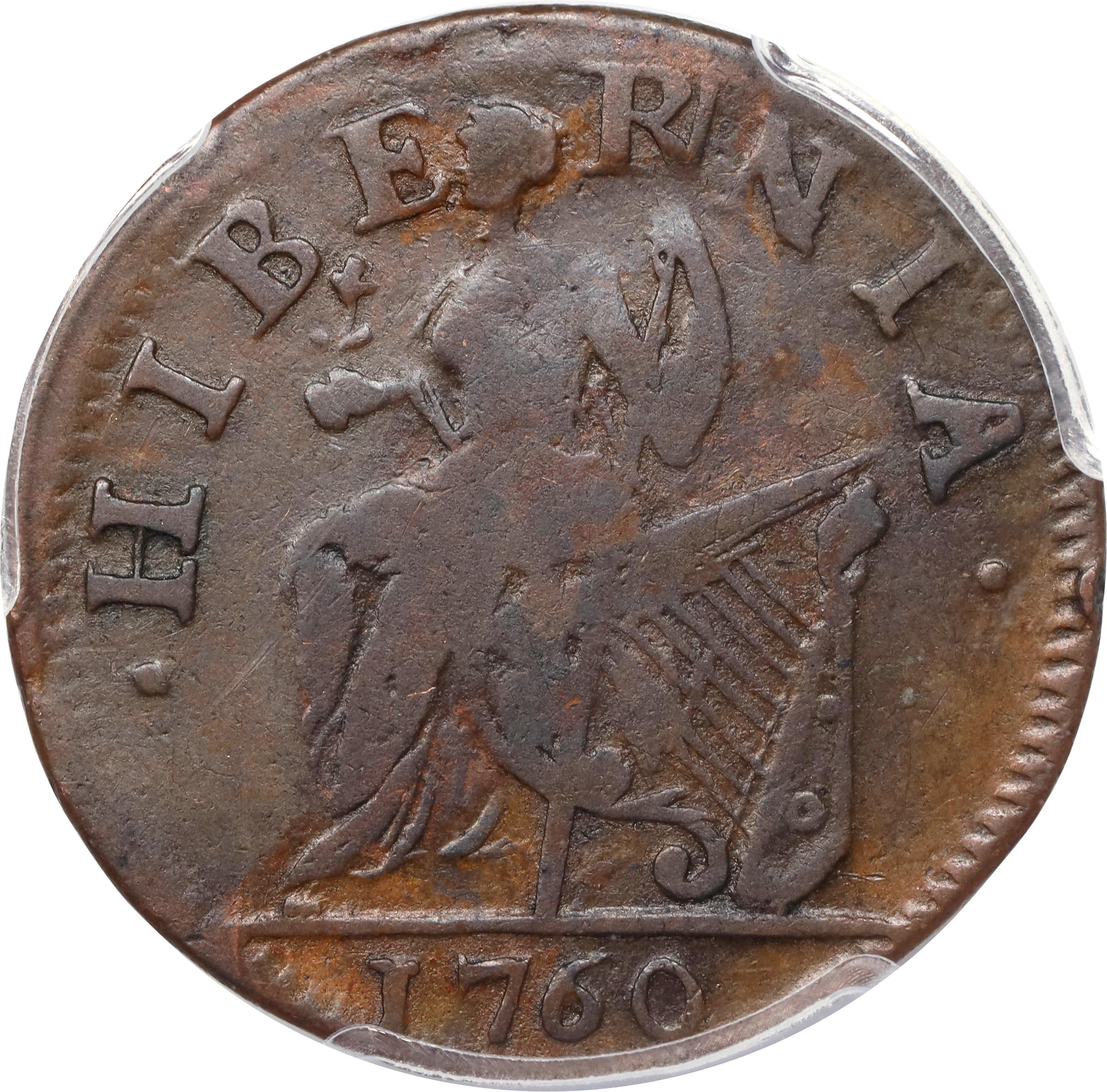 image for: 1760 Voce Populi Halfpenny. Nelson-3, Zelinka 7-E, W-13930. Rarity-3. VOOE POPULI. VF-35 (PCGS).