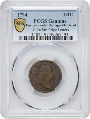 image for: 1794 Liberty Cap Half Cent. C-2a. Rarity-2+. Normal Head. Small Edge Letters. VG Details--Environmental Damage (PCGS).