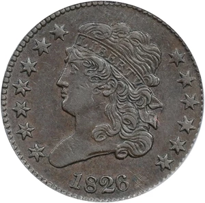 image for: 1826 Classic Head Half Cent. C-1. Rarity-1. AU-55 (ANACS).