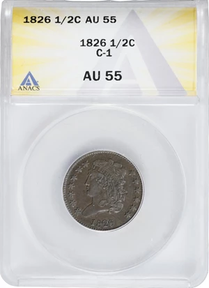 image for: 1826 Classic Head Half Cent. C-1. Rarity-1. AU-55 (ANACS).