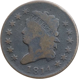 image for: 1814 Classic Head Cent. S-295, B-2. Rarity-1. Plain 4. VG-8 (ANACS).