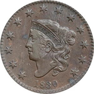 image for: 1830 Matron Head Cent. N-8. Rarity-1. Large Letters. EF-40 (ANACS).